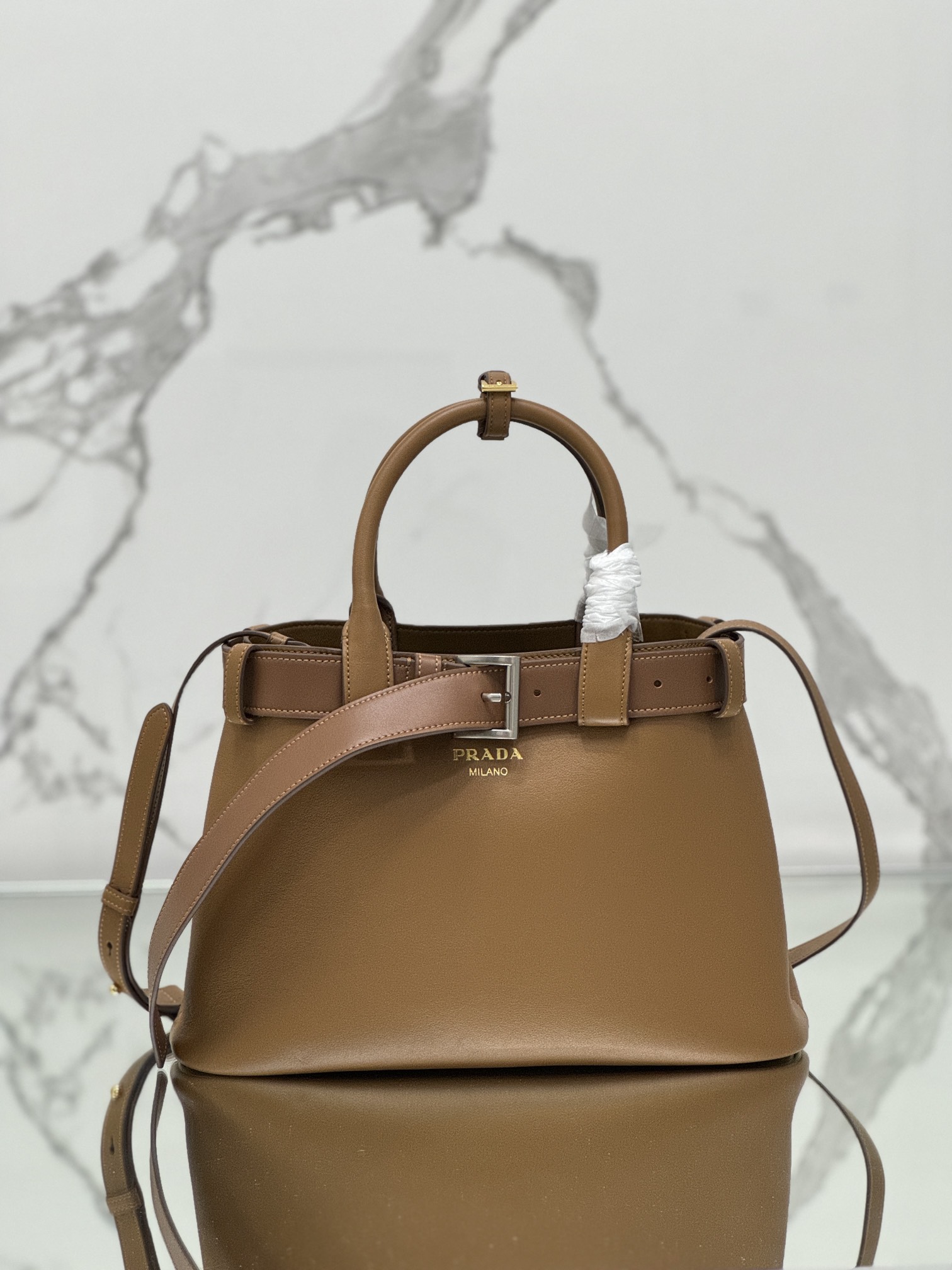Prada Caramel Buckle Small Leather bag with belt
