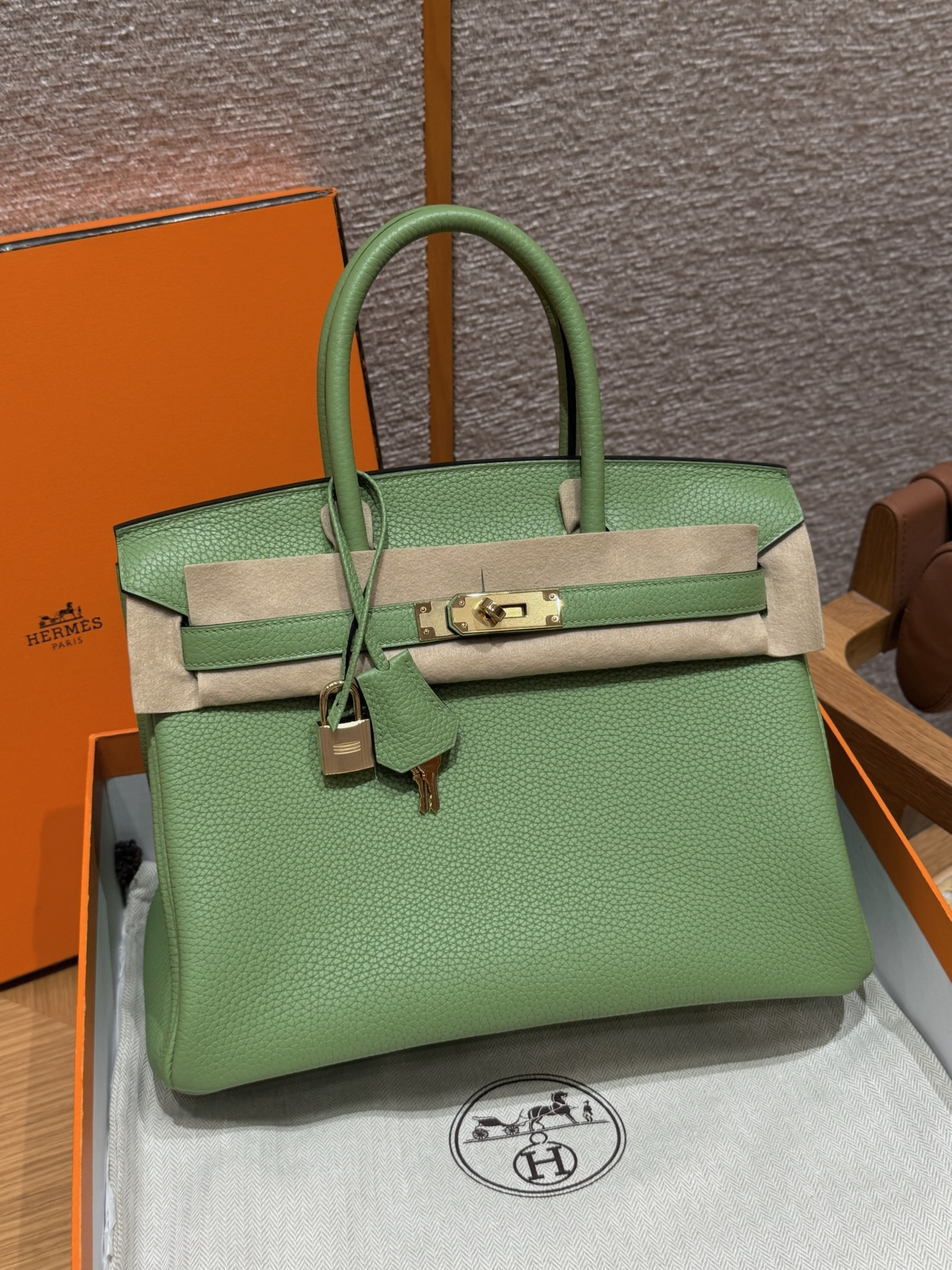 Hermes Vert Criquent Togo Birkin 30 Bag