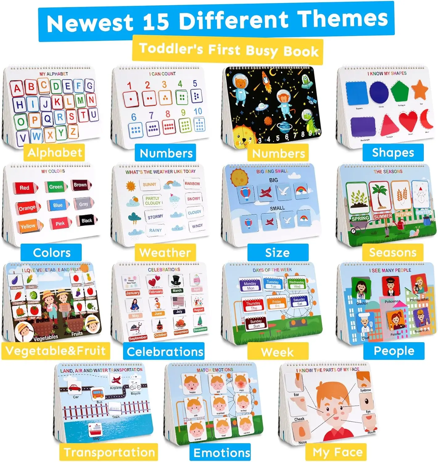 30-Theme Montessori Busy Book for Toddlers - Reusable Preschool Learning & Drawing Activity Set with 8 Markers & Travel Storage Bag - Screen-Free Educational Gift