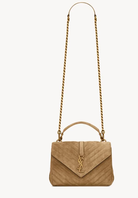 Saint Laurent Golden College Medium Bag in Quilted Suede leather