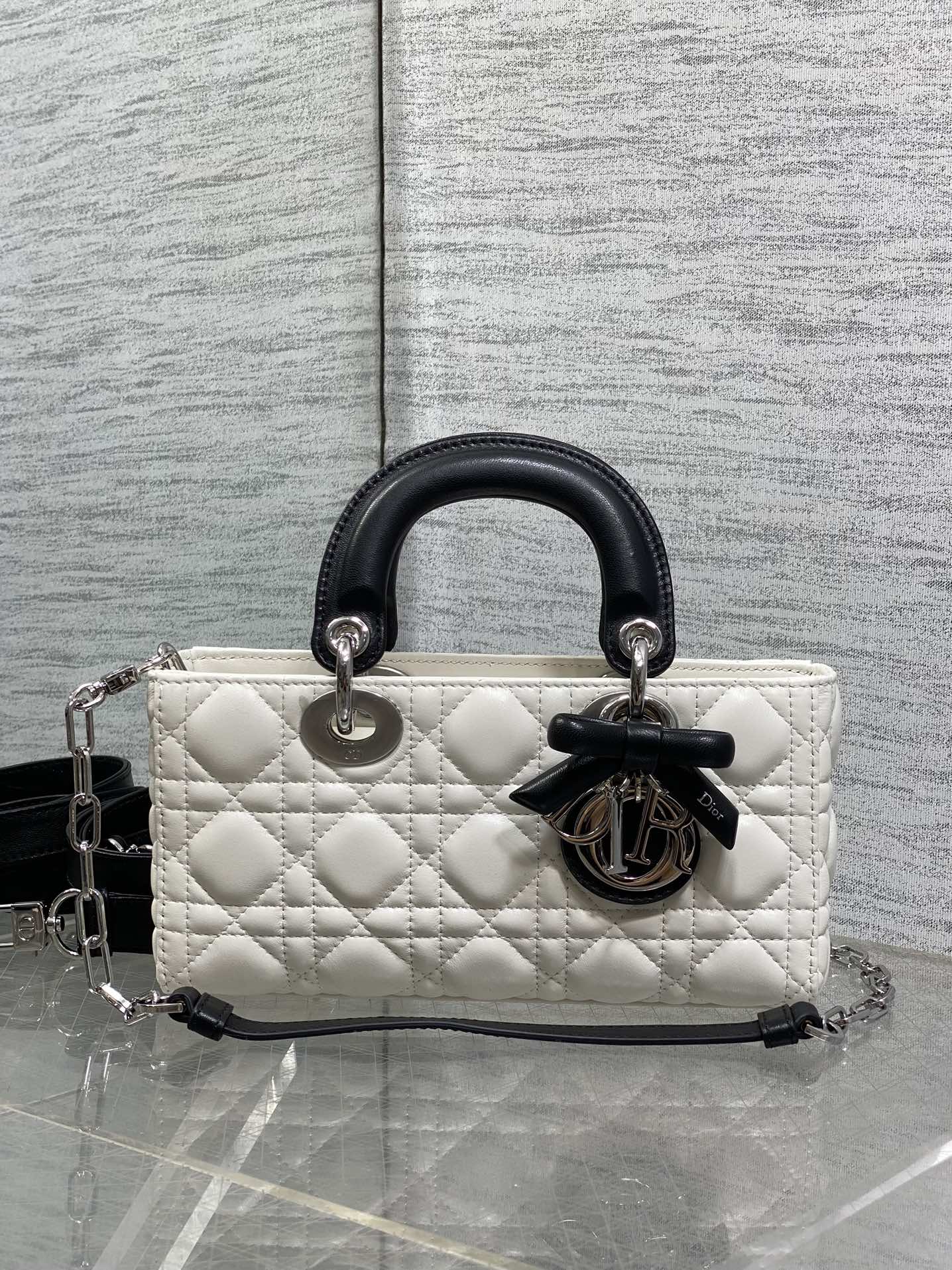 Dior Small Lady D-Joy Bag in White /Black Cannage Lambskin