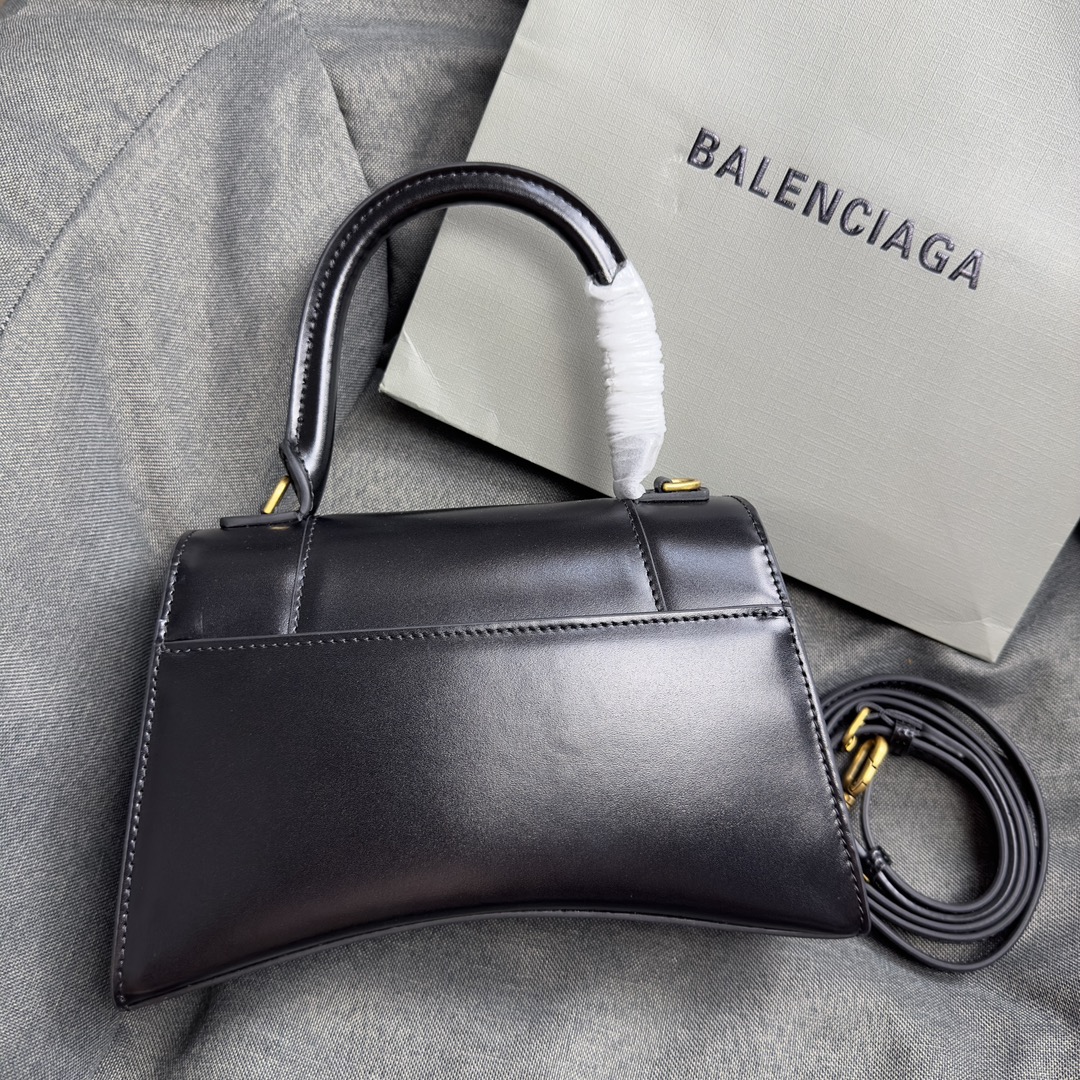𝐁alenciaga Hourglass Small Handbag in Black Calfskin