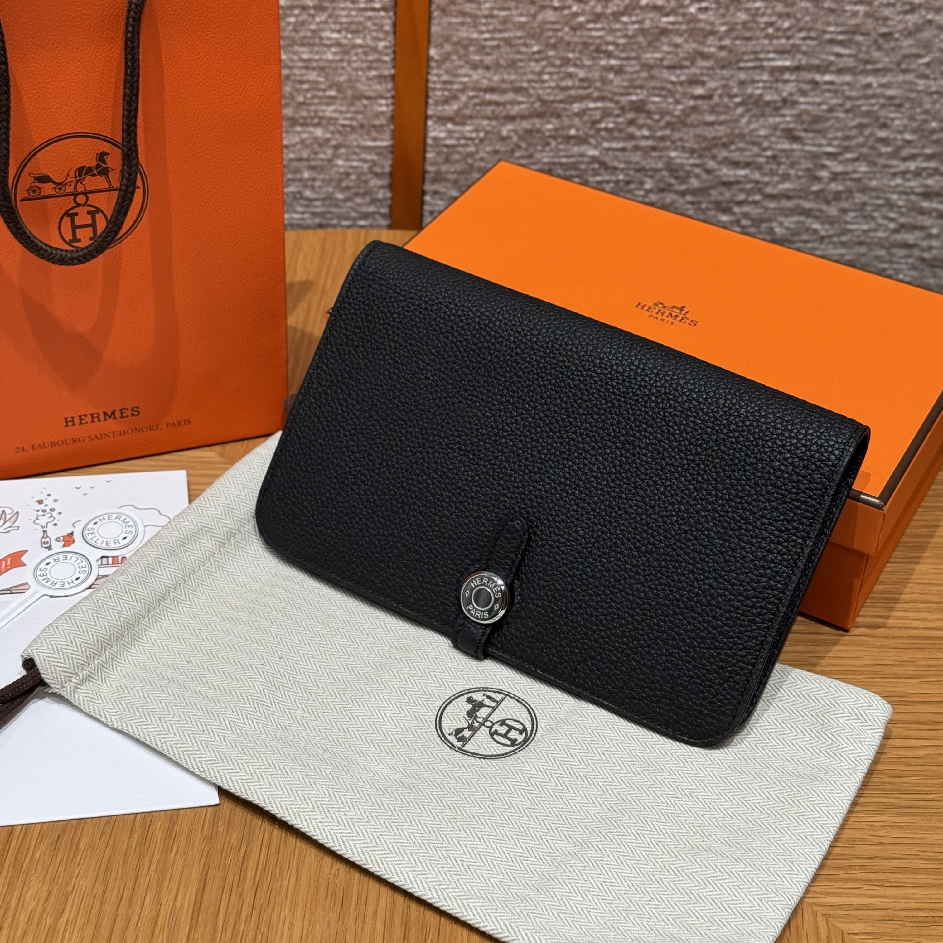 Hermes Black Togo Dogon Purse Wallet