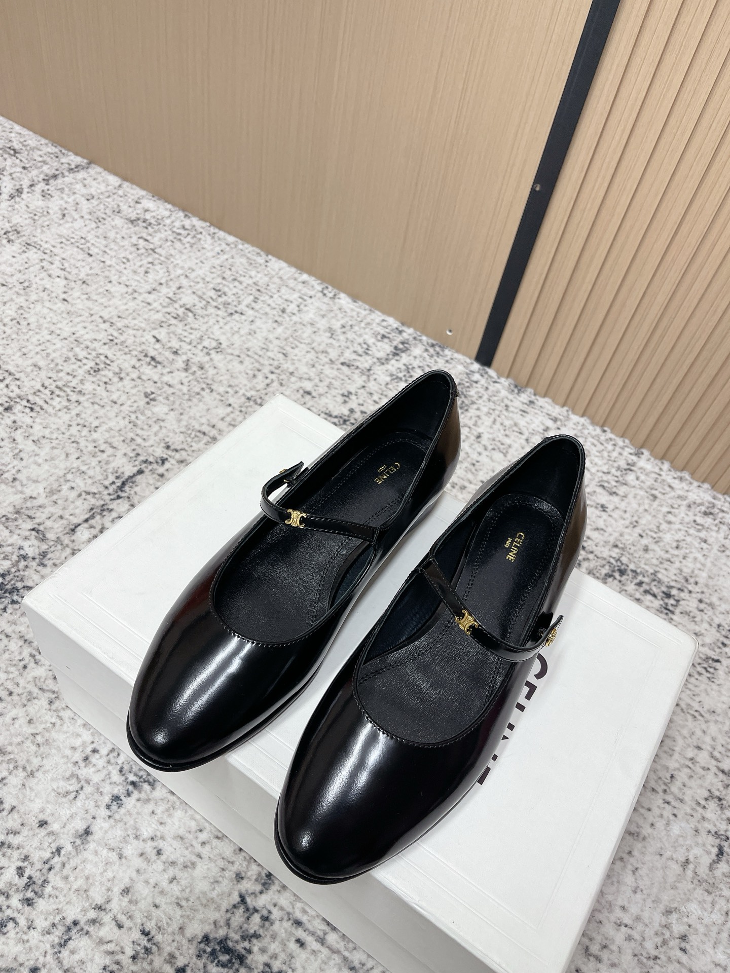 Celine Black City Ballerina in Glassy Calfskin