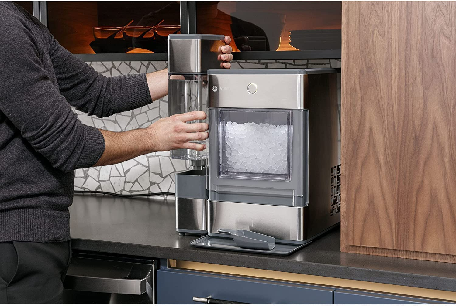 GE Profile Opal | Countertop Nugget Ice Maker with Side Tank | Portable Ice Machine Makes up to 24 lbs. of Ice Per Day | Stainless Steel Finish