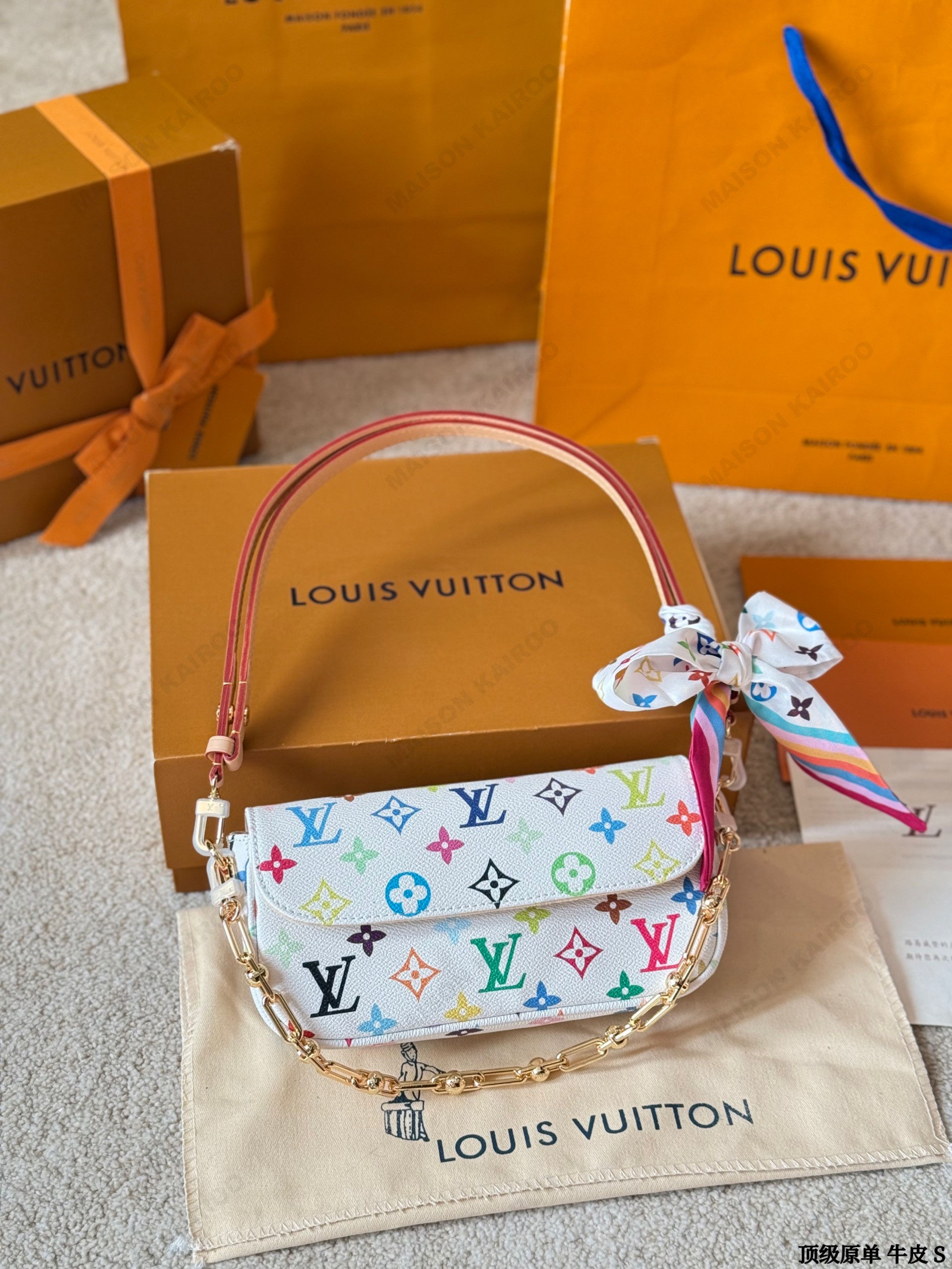 Louis Vuitton LV x TM Ivy WOC White Multicolore Monogram Coated Canvas Leather Baguette Hobo Shoulder Bag - KAIROO