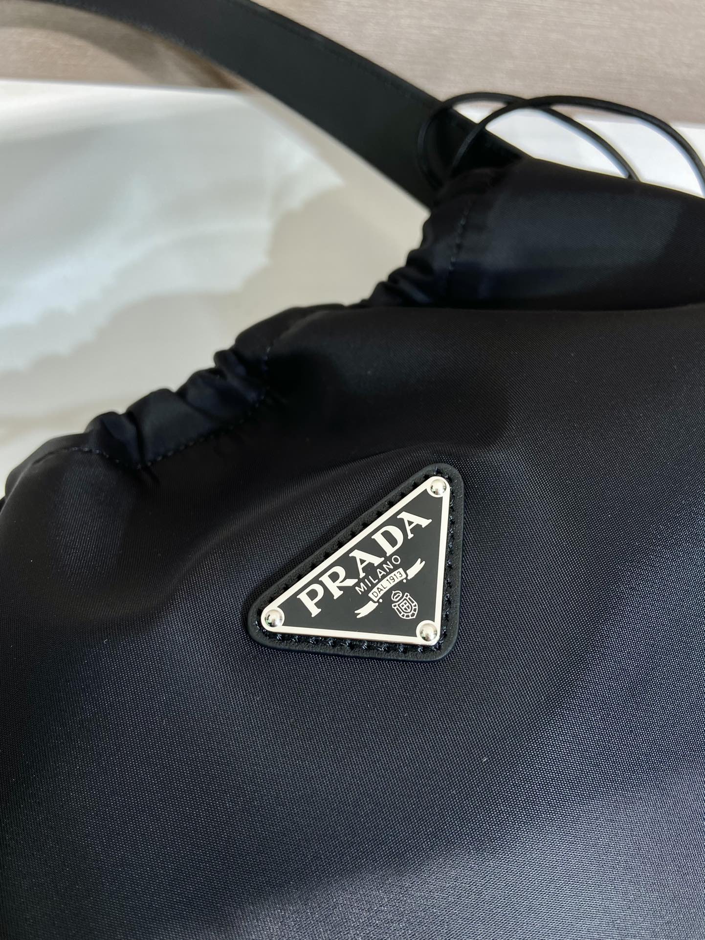 Prada LARGE DRAWSTRING BAG 37 IN BLACK RE-NYLON