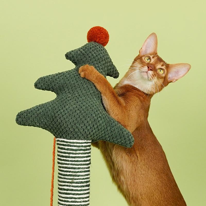Christmas Cat Tree Cat Scratcher 27'' Tall Pines Cat Scratching Post Cat Claw Scratcher with Ball Durable Handmade Sisal Cat Tree