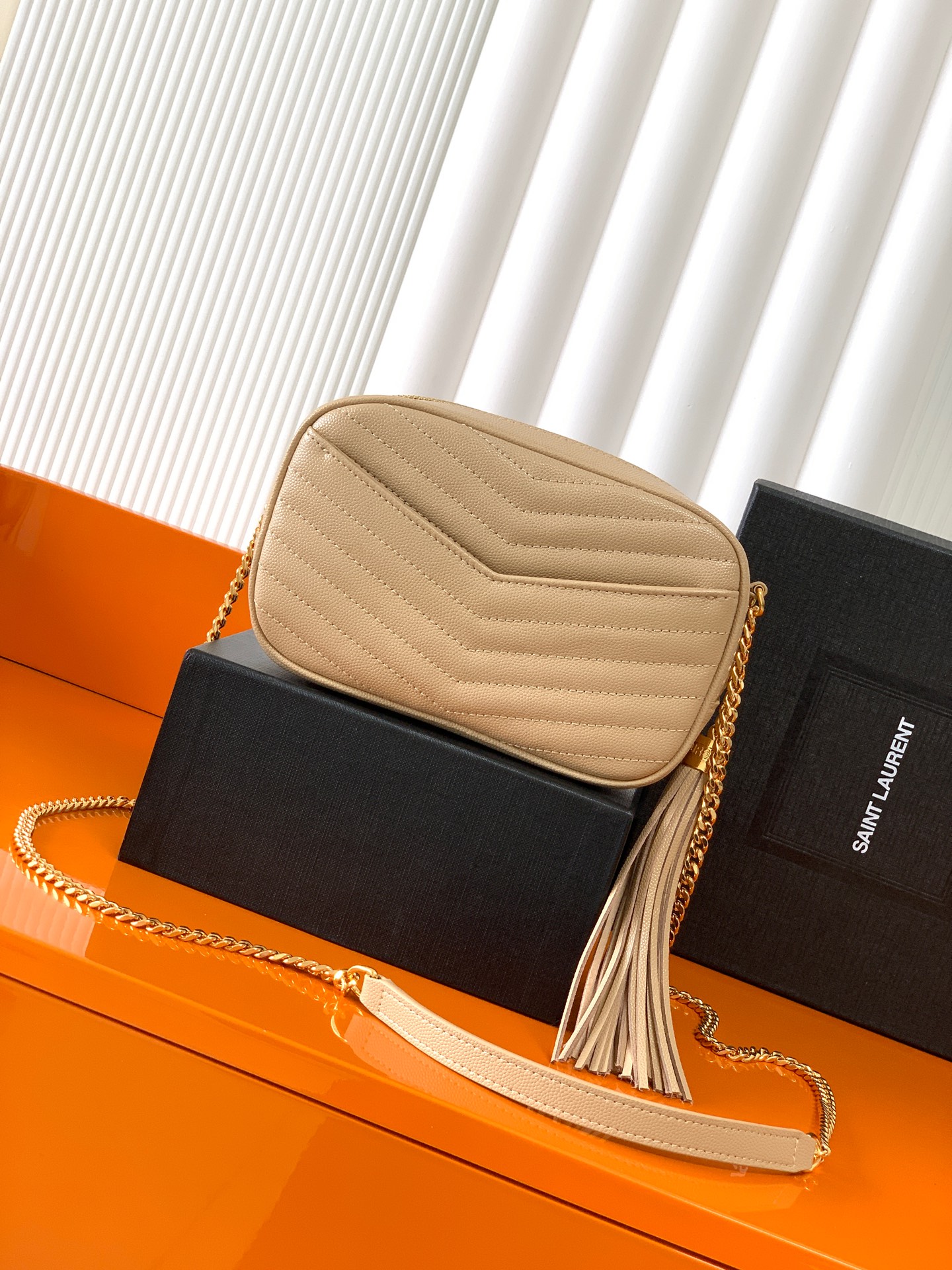 YSL Saint Laurent Lou Mini Bag in Quilted leather-Beige