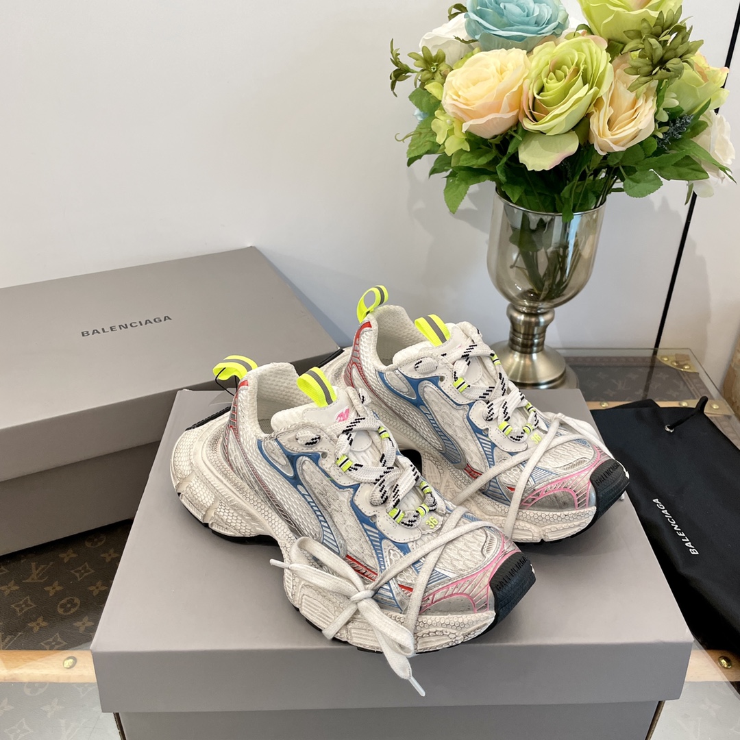 Balenciaga 3XL Red Blue Yellow Multicolor Mesh Polyurethane Wrapped Laces Oversized Chunky Sneakers - KAIROO