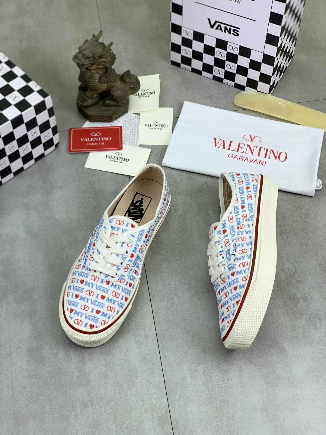 Valentino Garavani x Vans VLogo Heart Monogram Print Canvas Authentic Low Top Sneakers - KAIROO