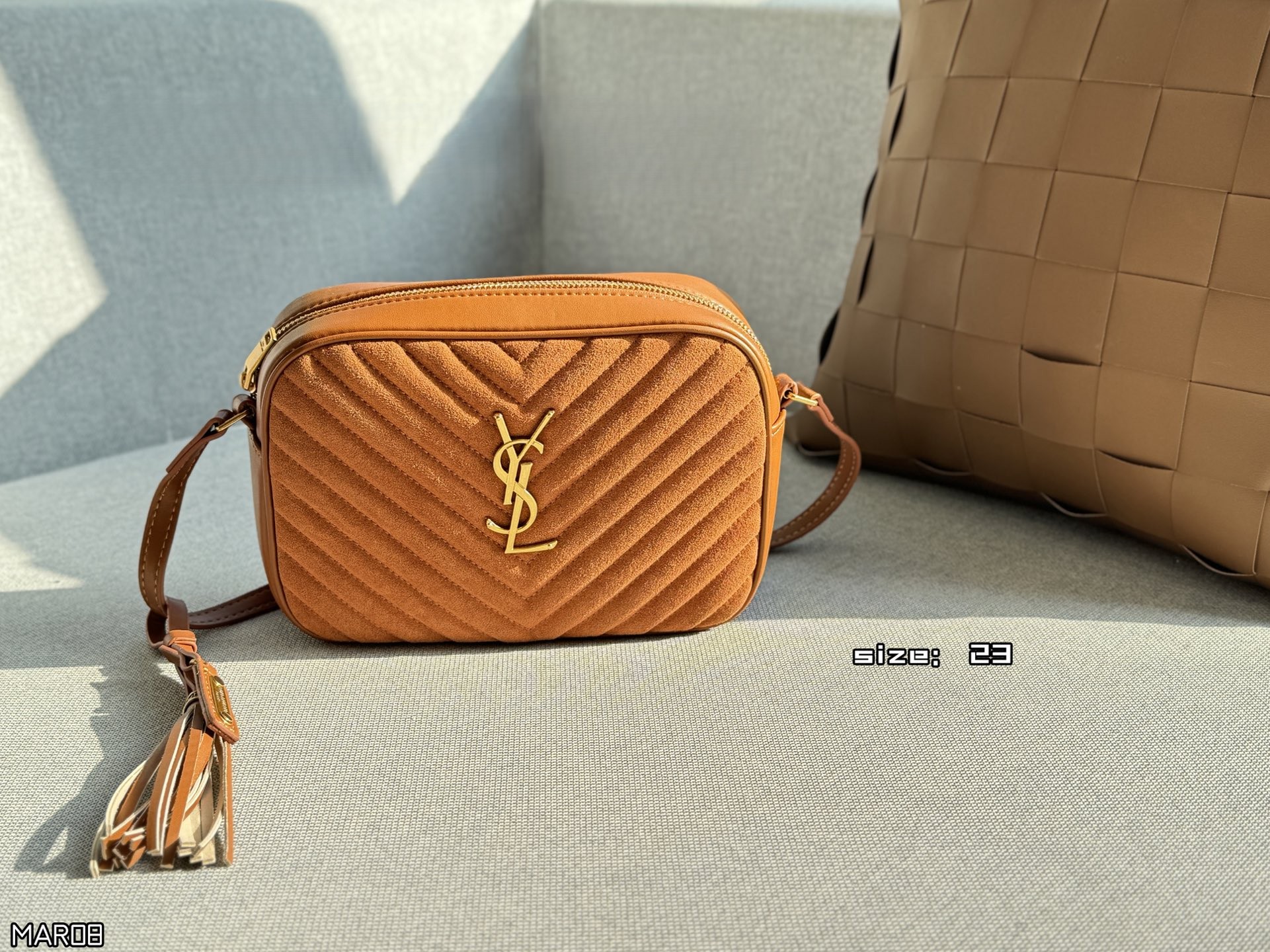 Saint Laurent Lou Matelassé Suede Chevron Quilted Leather YSL Logo Tassel Camera Crossbody Bag - KAIROO