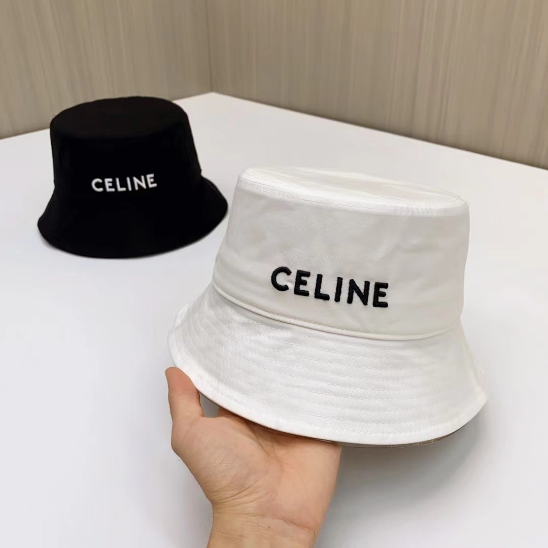 Celine Embroidered Logo Nylon Solid Minimalist Flat Top Sun Bucket Hat - KAIROO