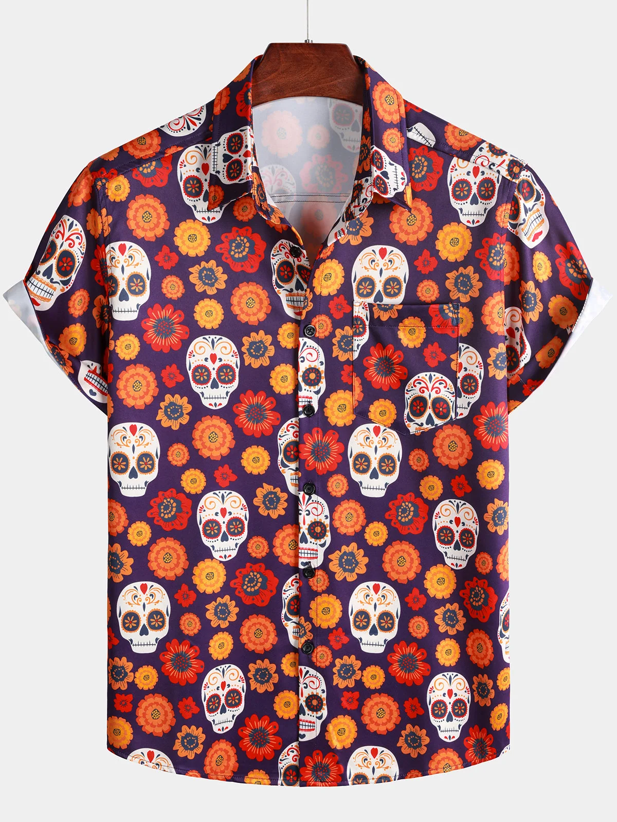 Men's Vintage 70s Skull Punk Rock Hawaiian Shirt
