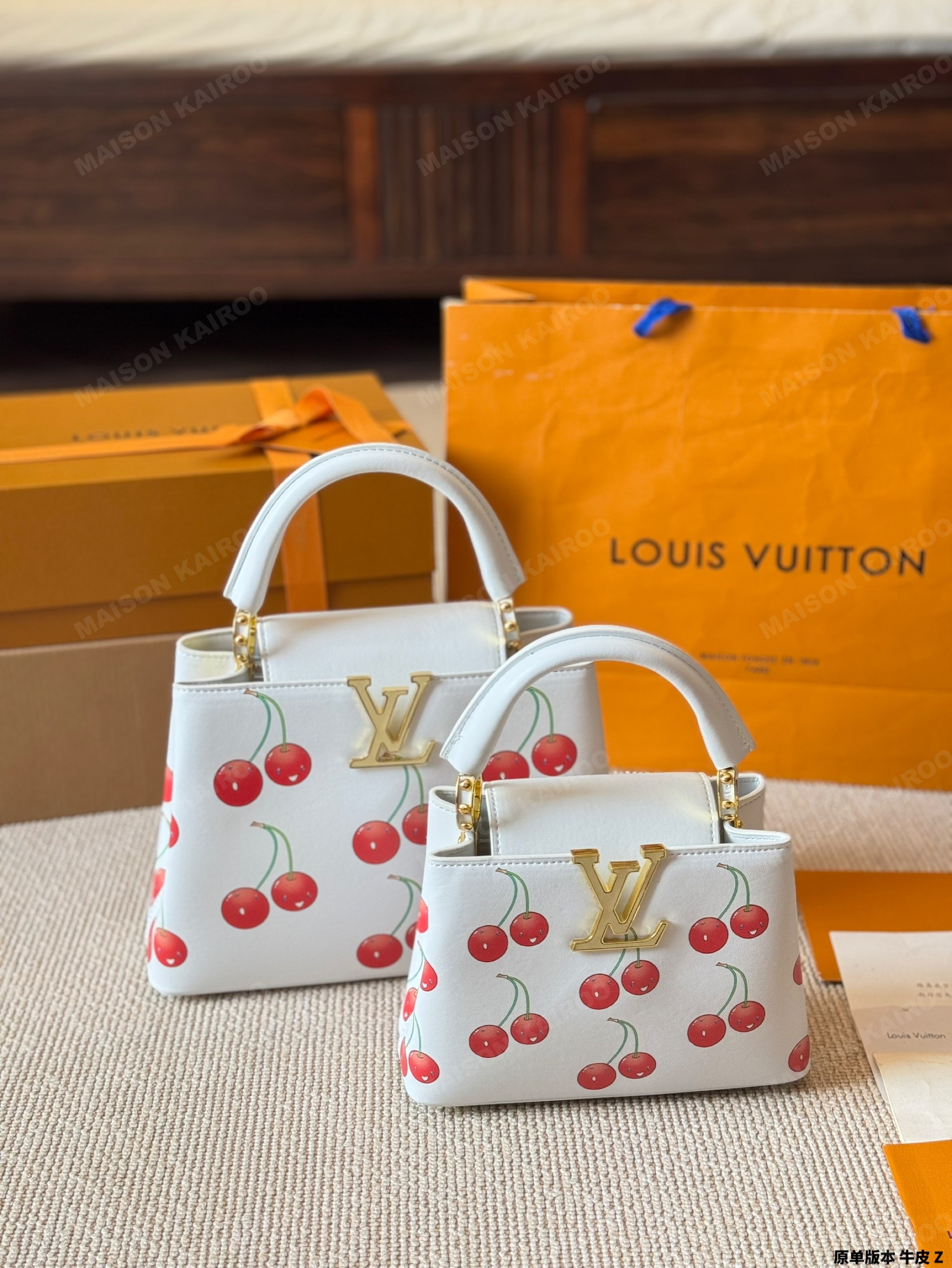 Louis Vuitton LV x TM Capucines BB/Mini Cherry Smooth Leather Enamel Logo Top Handle Bag - KAIROO