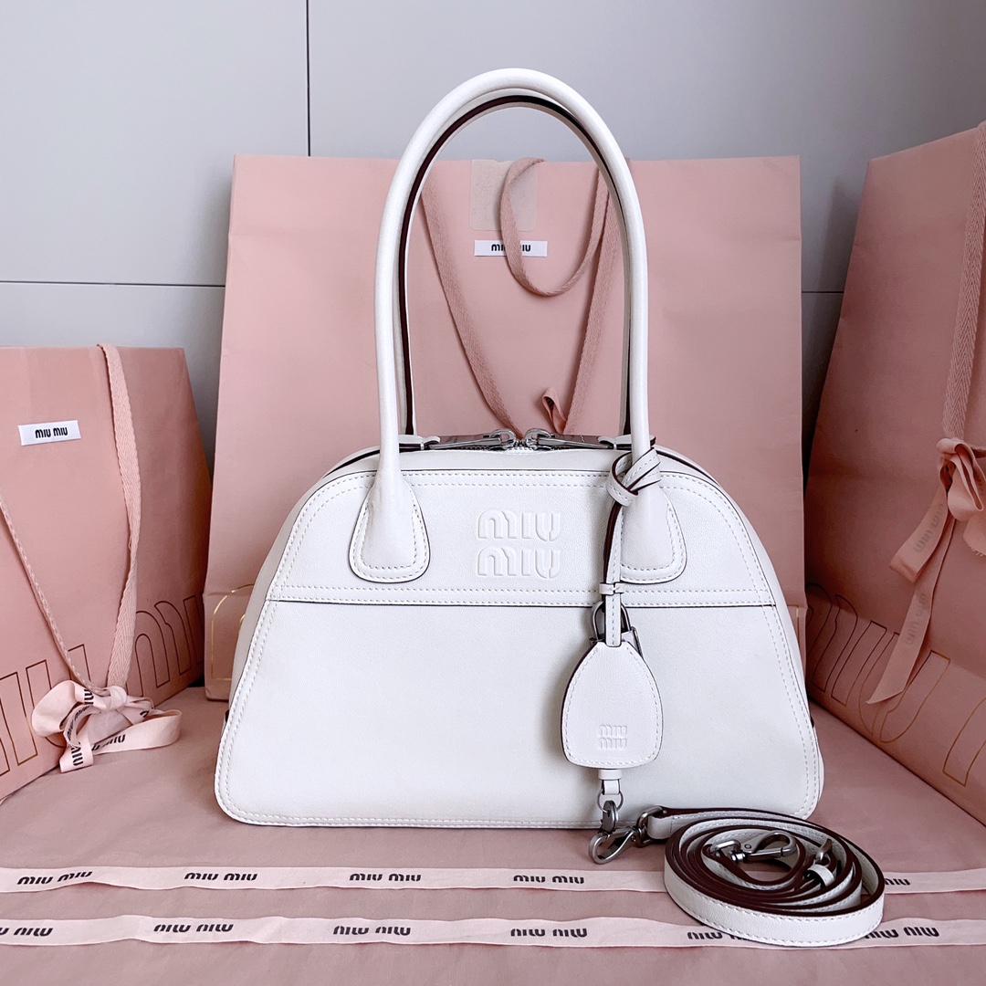 Miu Miu Chalk White Vivant Leather bag 32cm 5BB199