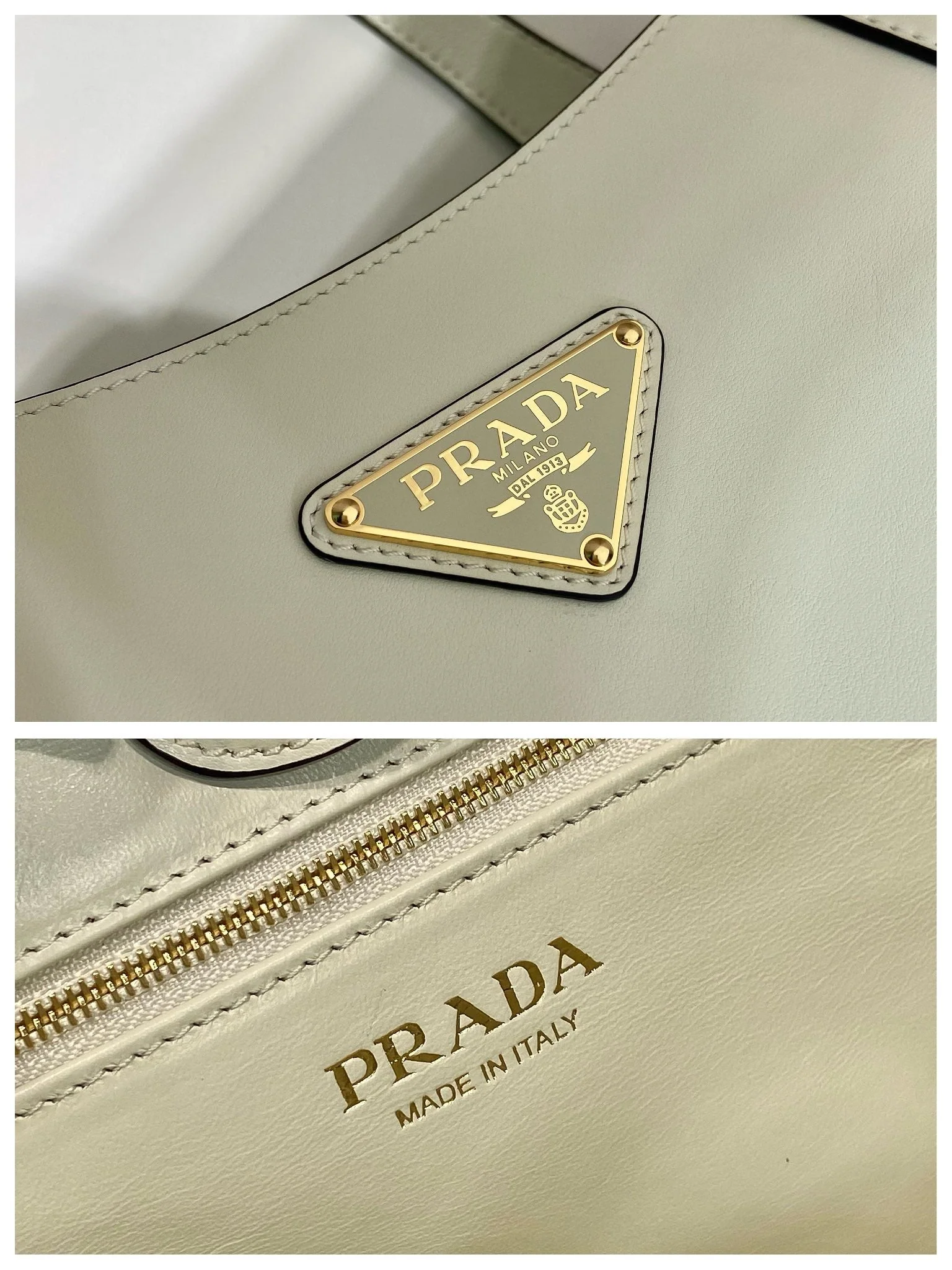 Prada TOTE BAG 28 IN WHITE SHEEPSKIN GOLD LOGO