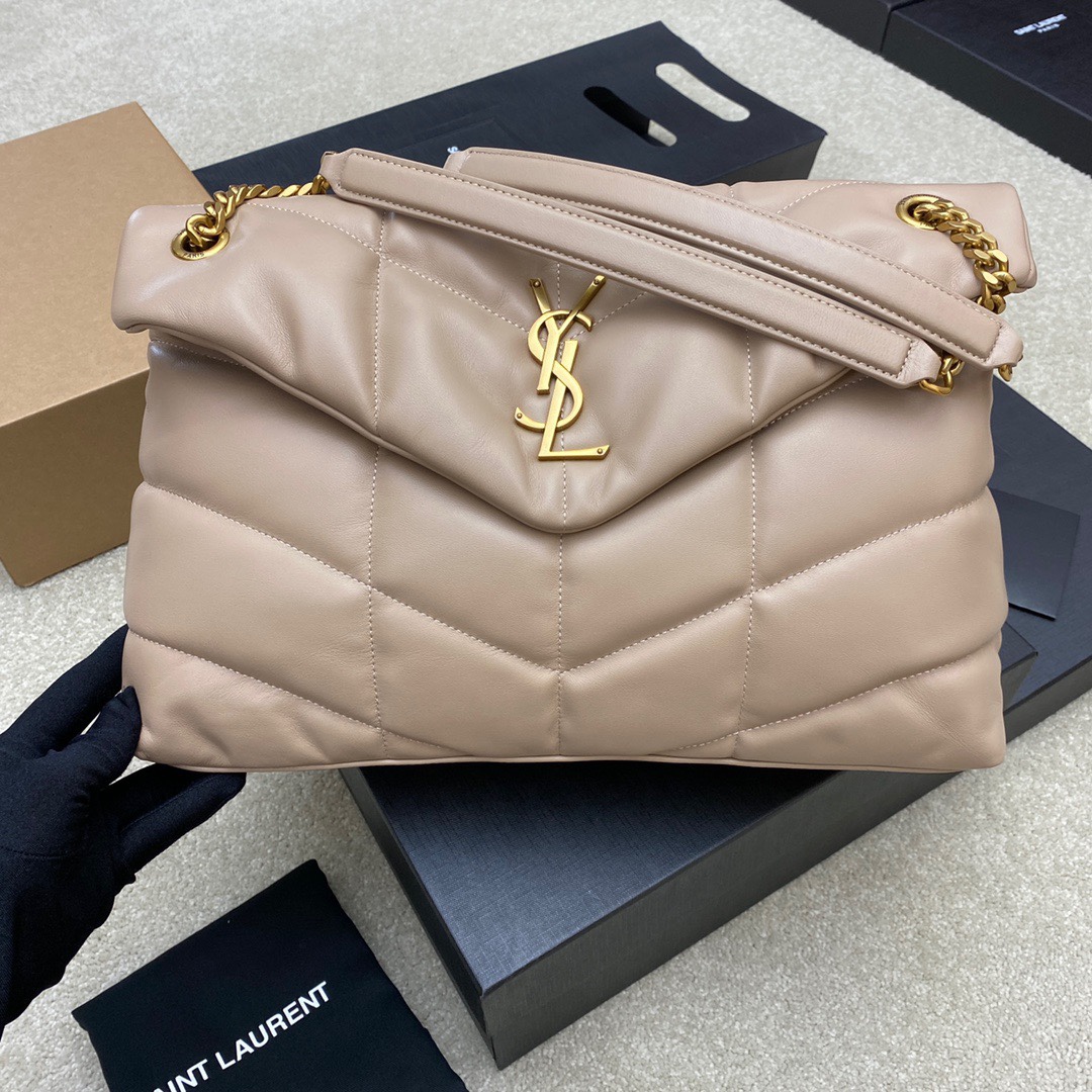 Saint Beige Lambskin Medium Puffer Bag 577475