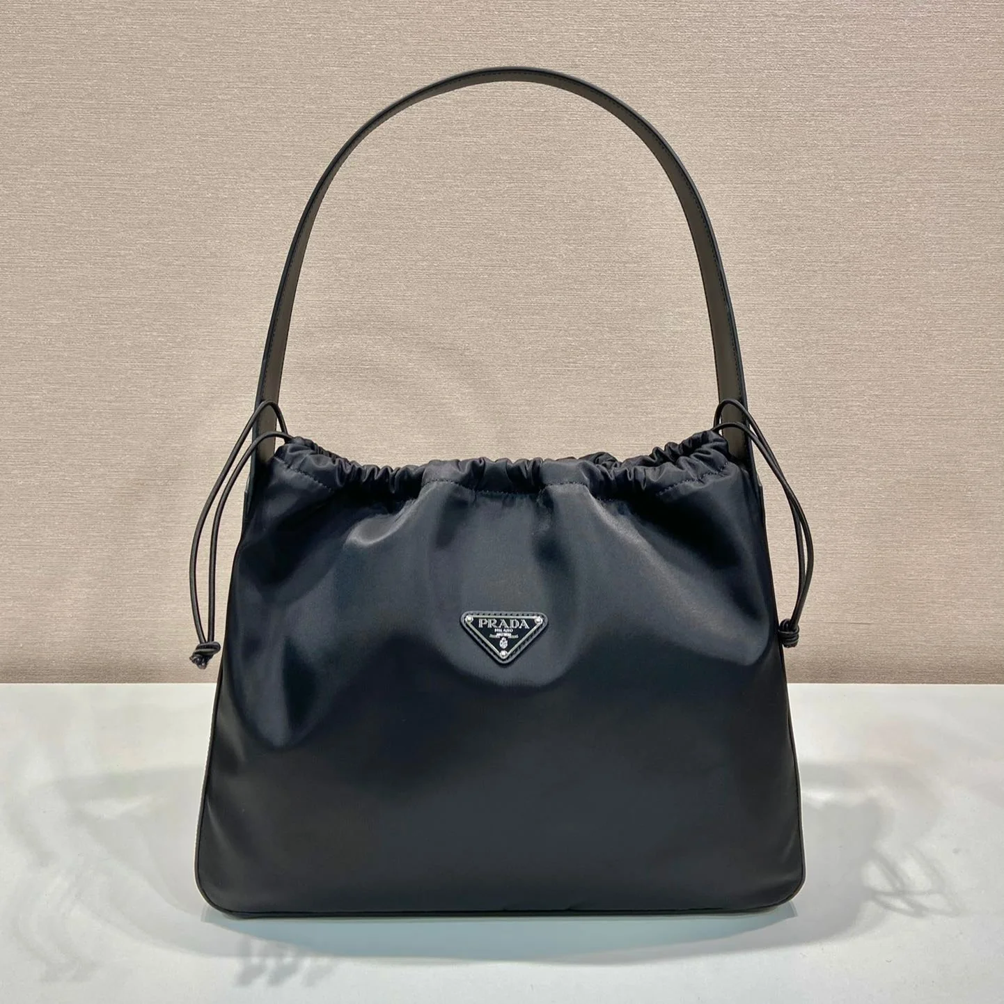 Prada LARGE DRAWSTRING BAG 37 IN BLACK RE-NYLON