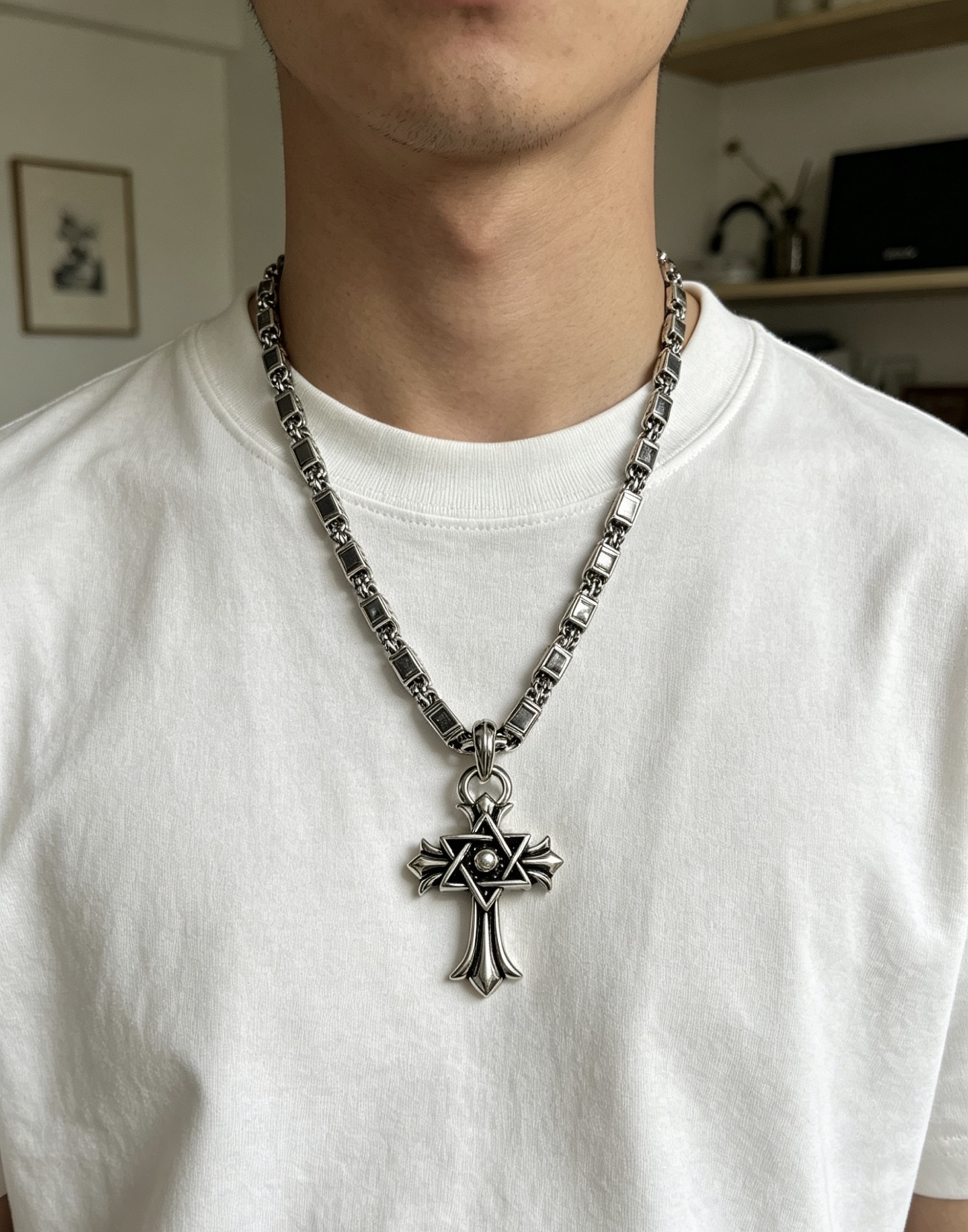 Chrome Hearts Oxidized Silver Unisex Necklace 60cm
