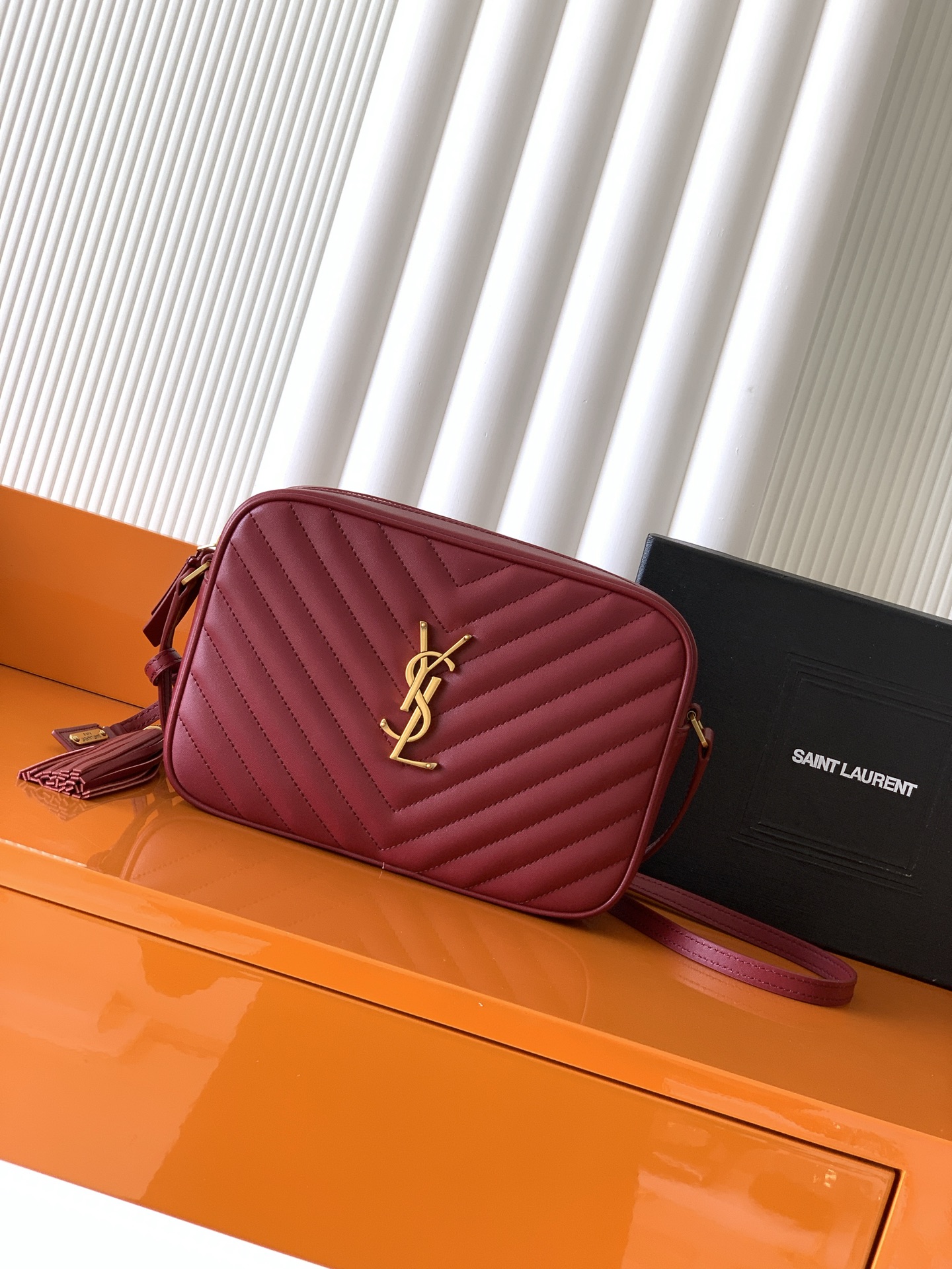 YSL Saint Laurent Lou Camera Bag in Quilted leather-Rouge Cabernet