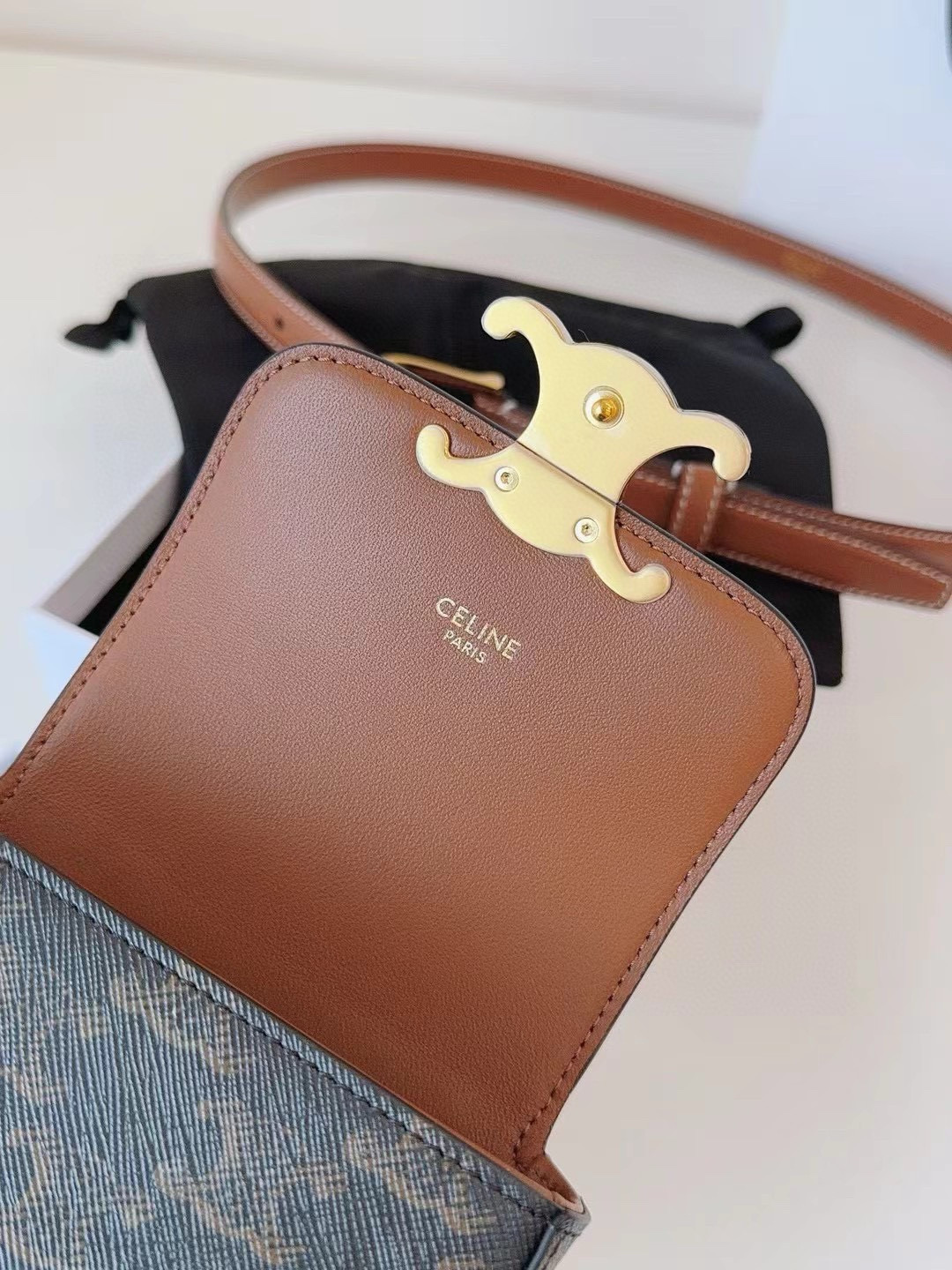 Celine Triomphe Leather Belt with Pouch