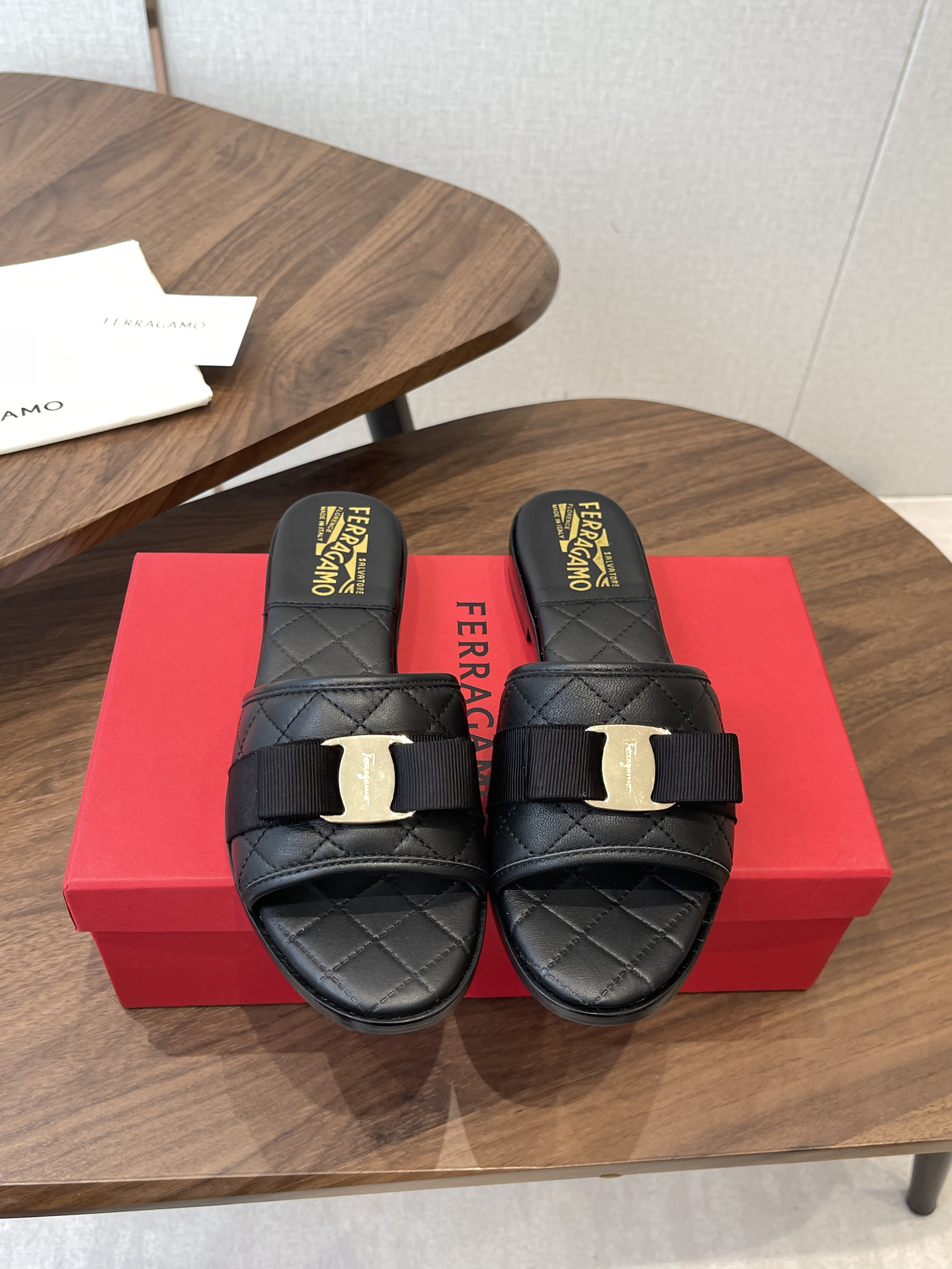 Ferragamo Quilted Vara Bow Slide