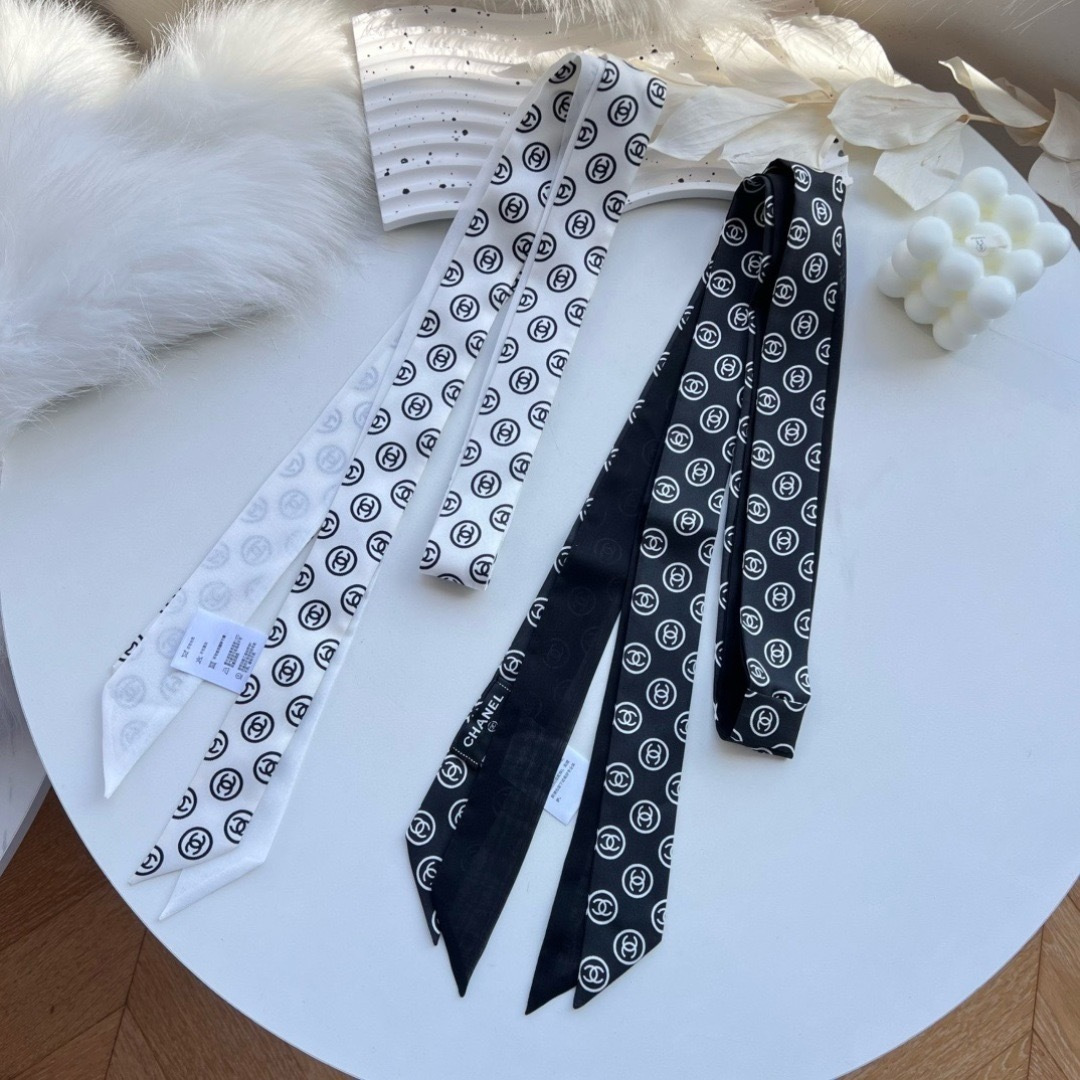 Chanel Classic Black & White CC Logo Silk Twilly - The Ultimate Versatile Accessory - KAIROO