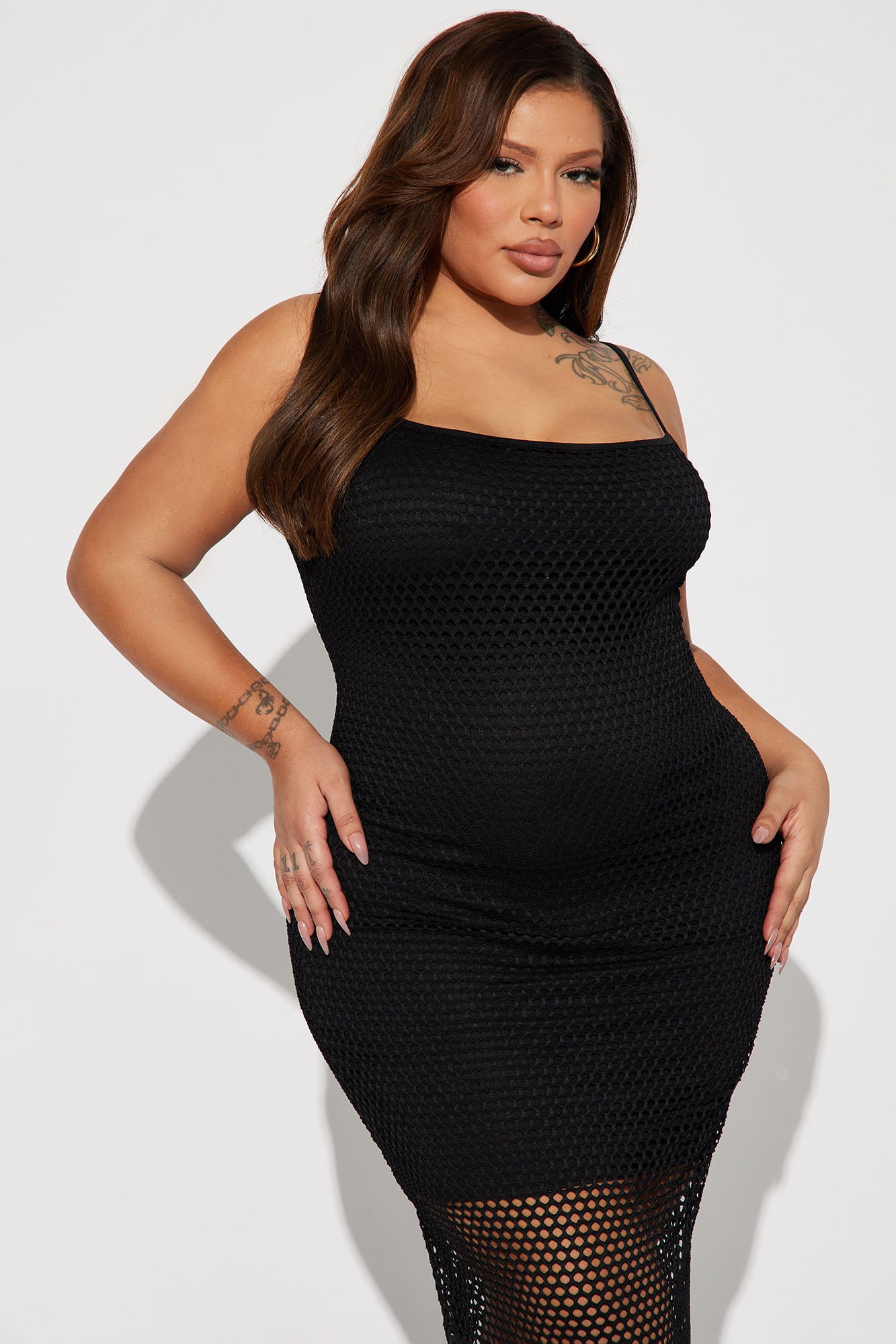 In A Daze Fishnet Maxi Dress - Black