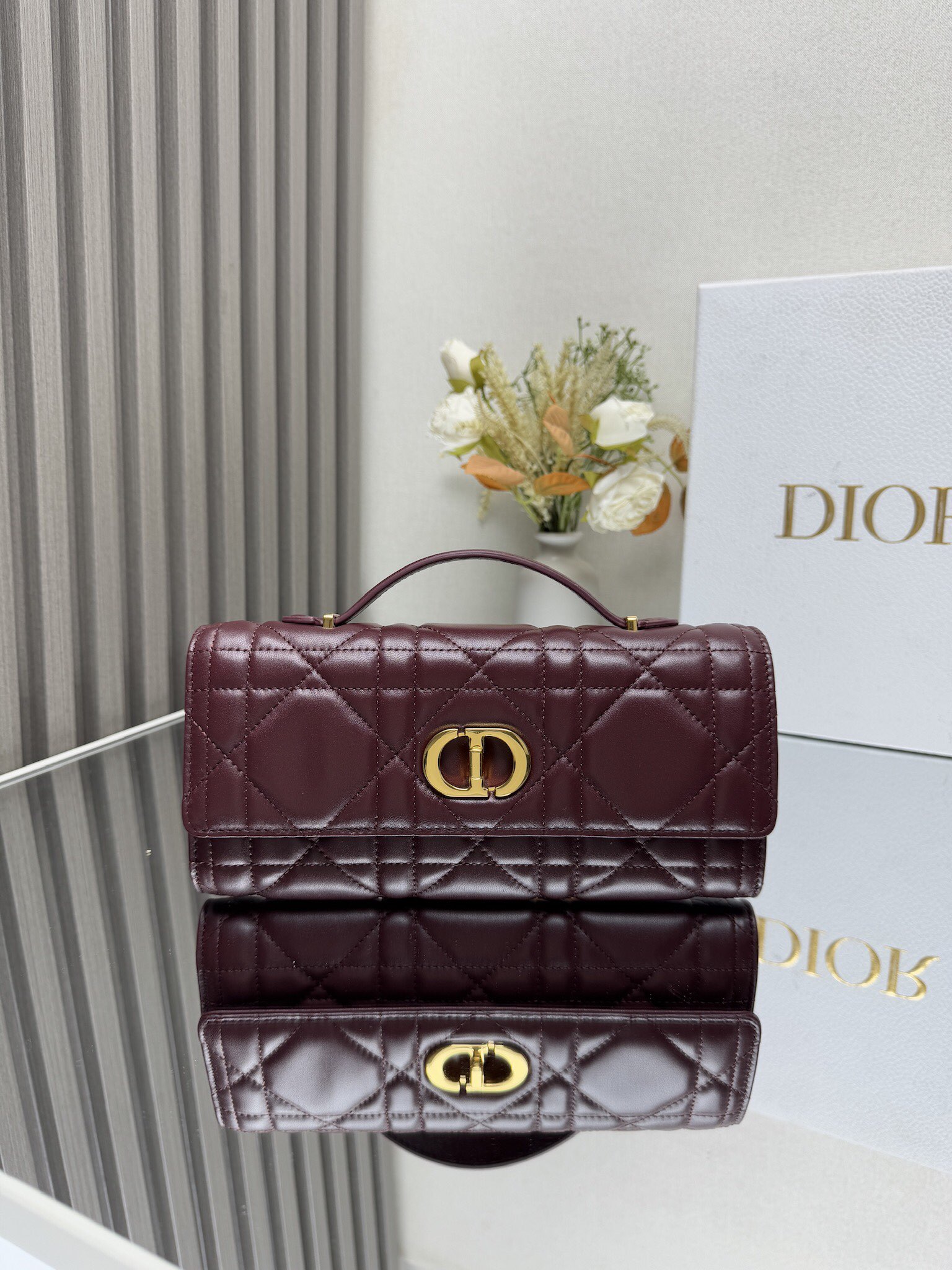 Dior Miss  Caro Handle Bag/Clutch in Burgundy Cannage Lambskin