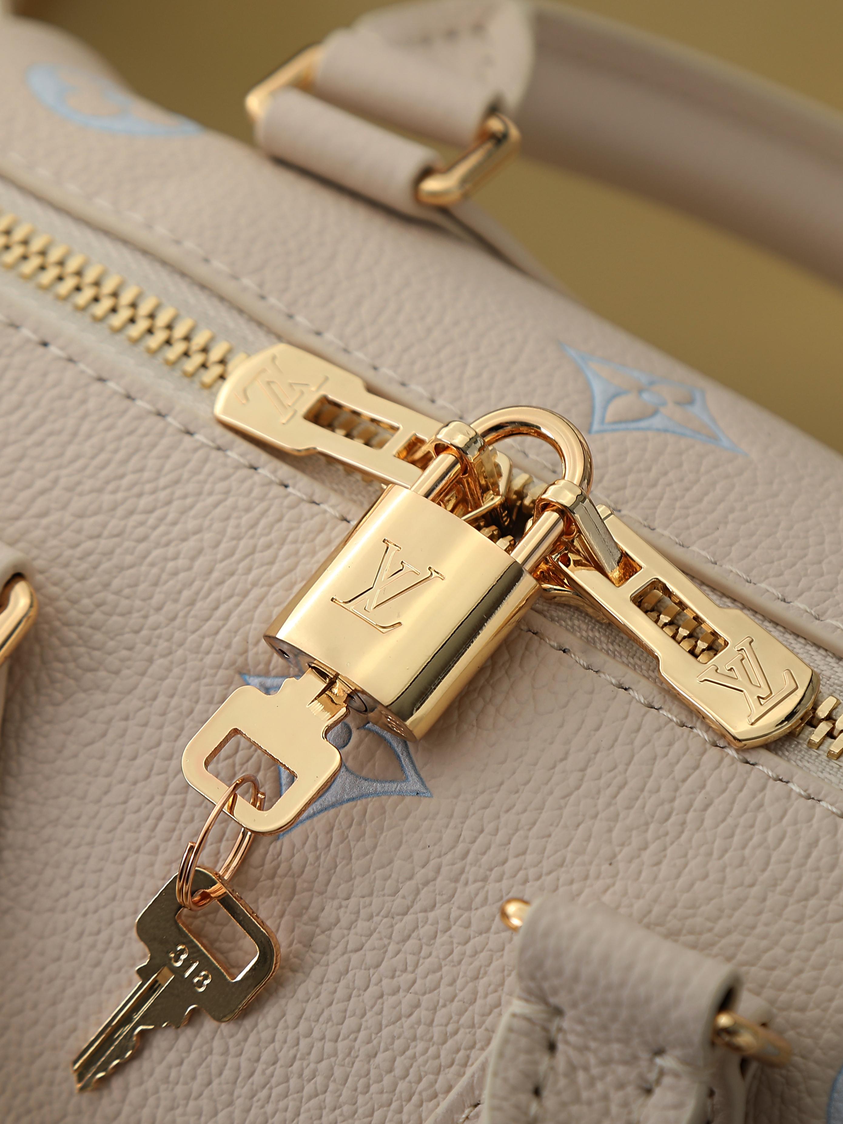Louis Vuitton LV Speedy Bandouliere 20 Milk White Ice Blue Textured Pillow Bag