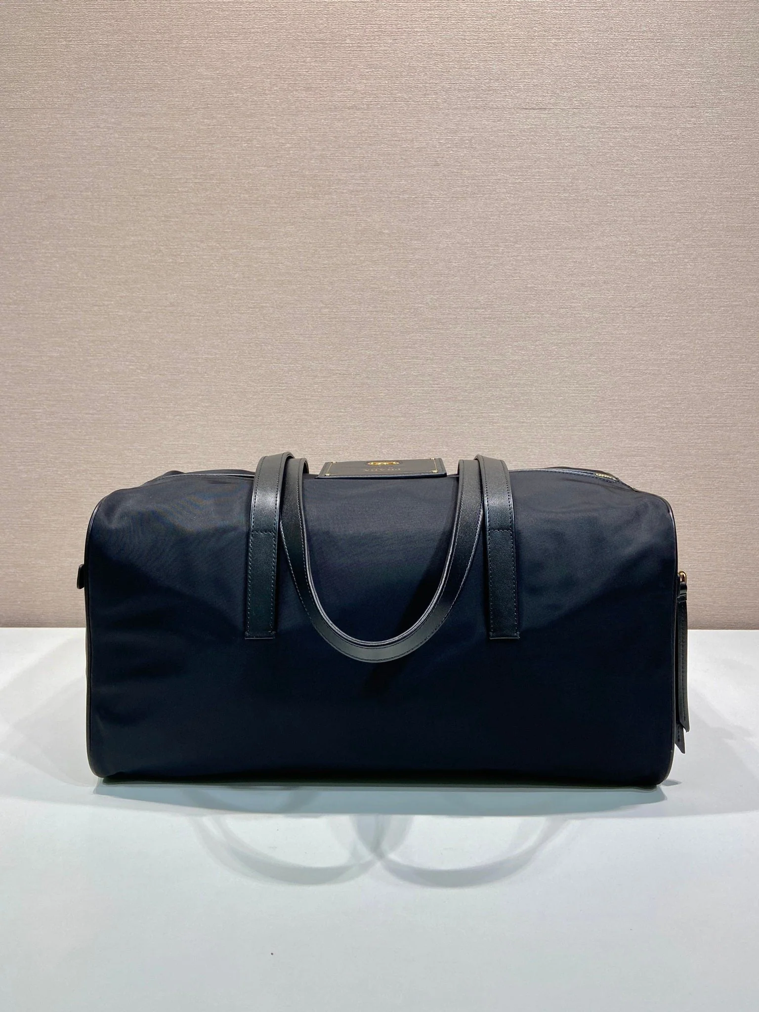 Prada TRAVEL BAG 40 IN BLACK WATERPROOF FABRIC GOLD PADLOCK