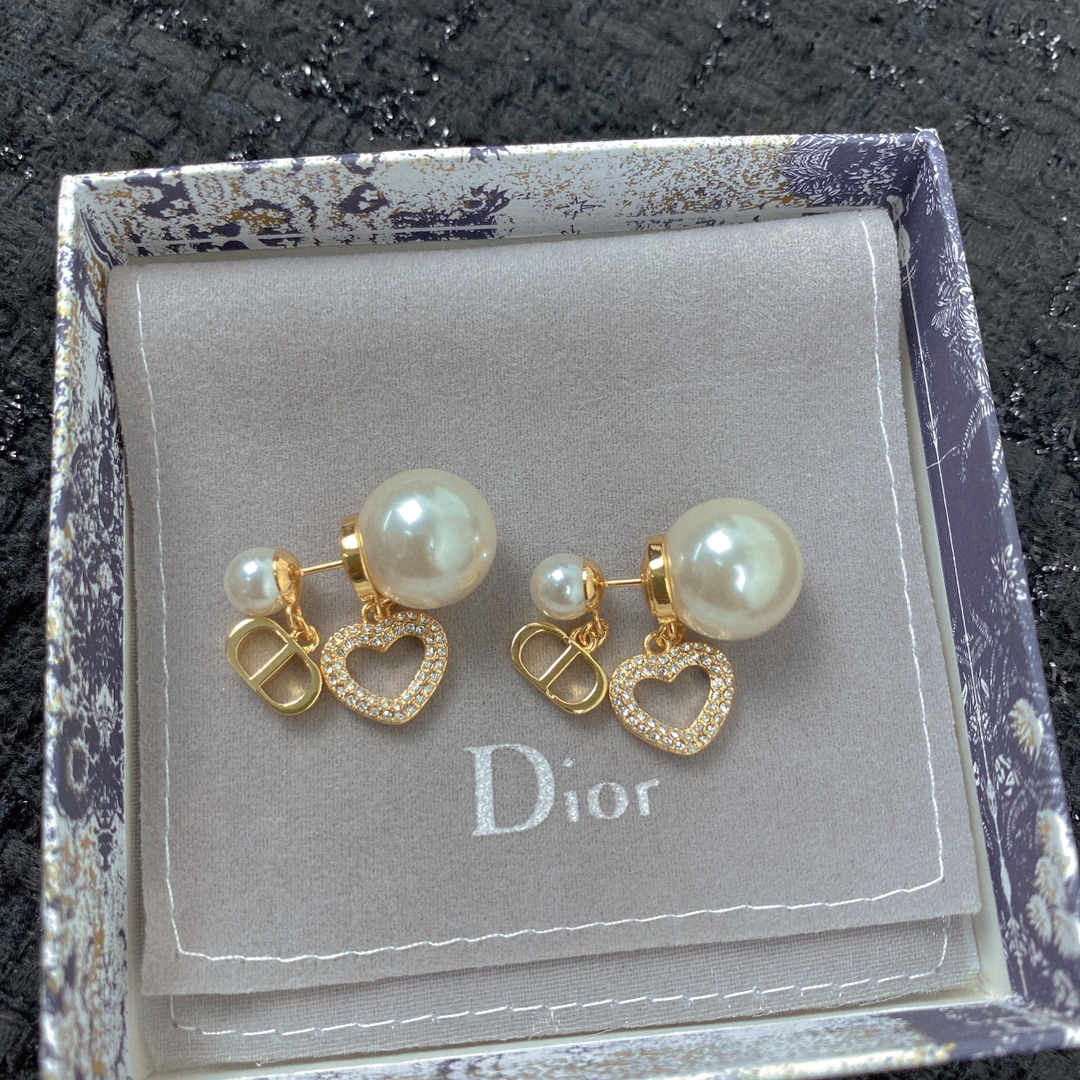 Dior CD Diamond Pearl Stud Earrings