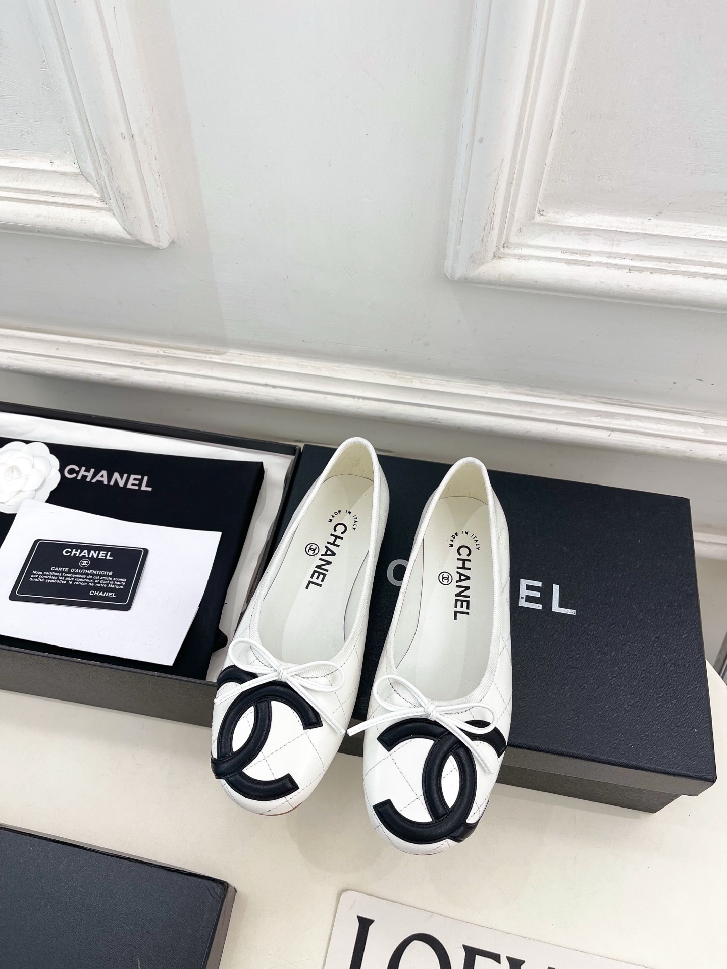 Chanel Lambskin Ballet Shoes in White/Black