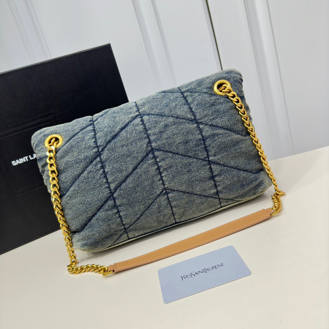 SAINT LAURENT YSL Loulou Puffer Denim Leather Bag