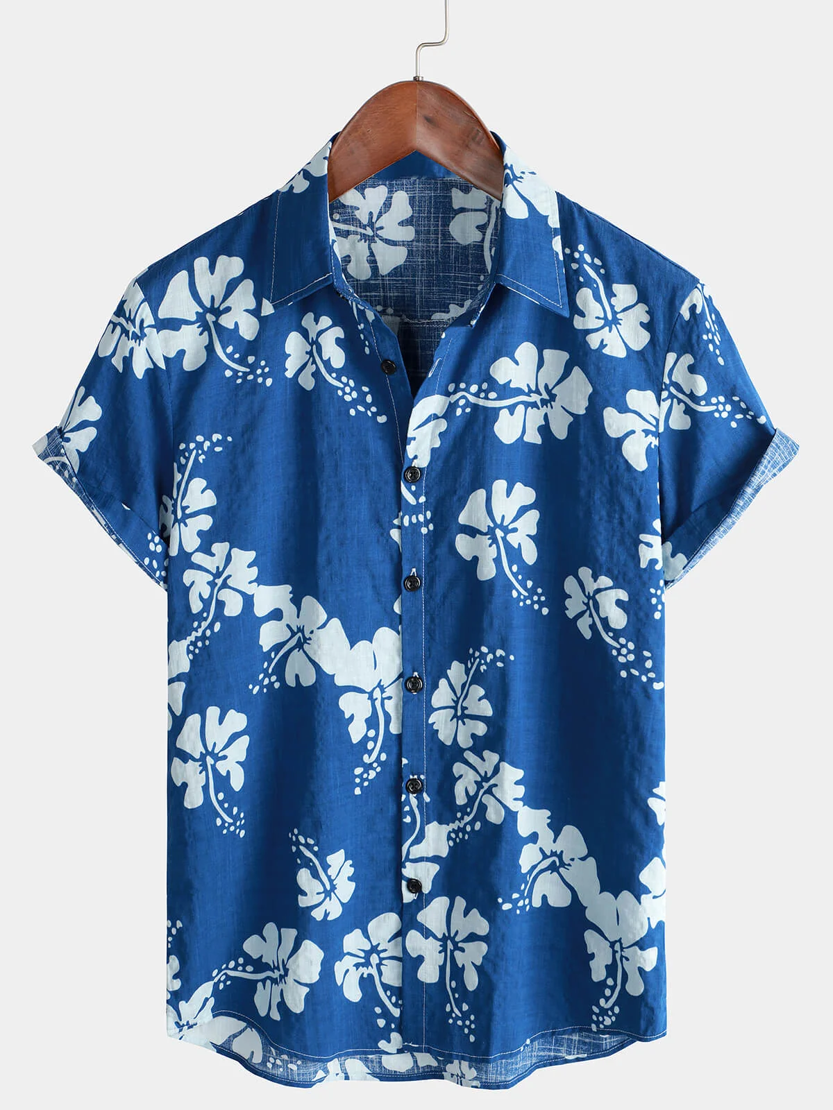 Men's Blue Tropical Hawaiian Button-Up Short Sleeve Shirt
