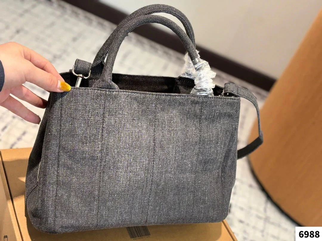 Prada CANAPA TOTE BAG 30 IN GREY DENIM