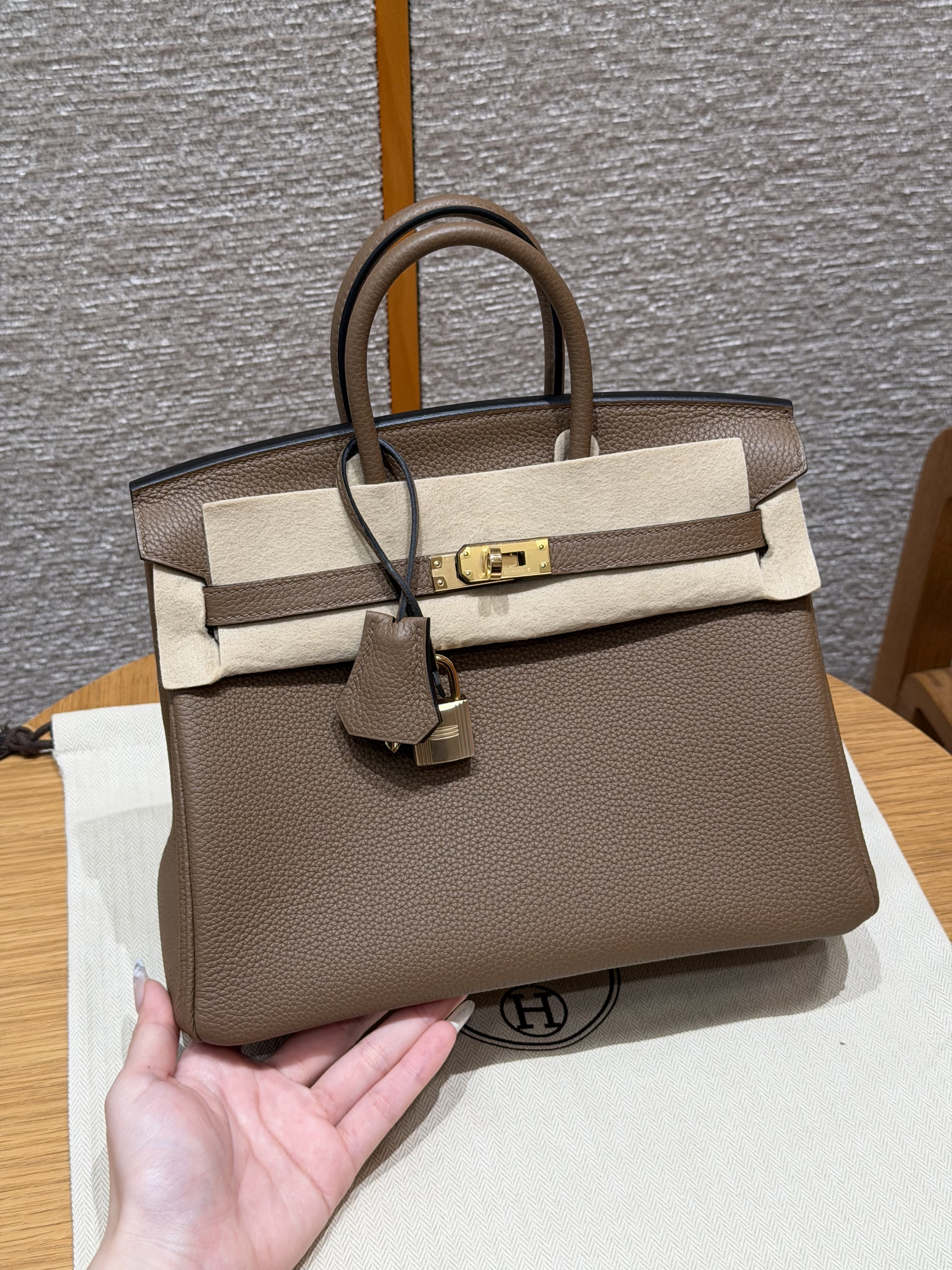 Hermes Beige de Weimar Togo Birkin 25 Bag
