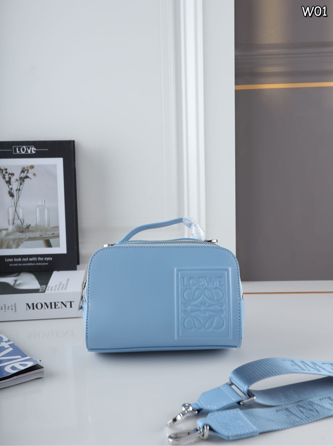 Loewe Embossed Logo Patch Top Handle Wide Strap Camera Shoulder Crossbody Bag - KAIROO