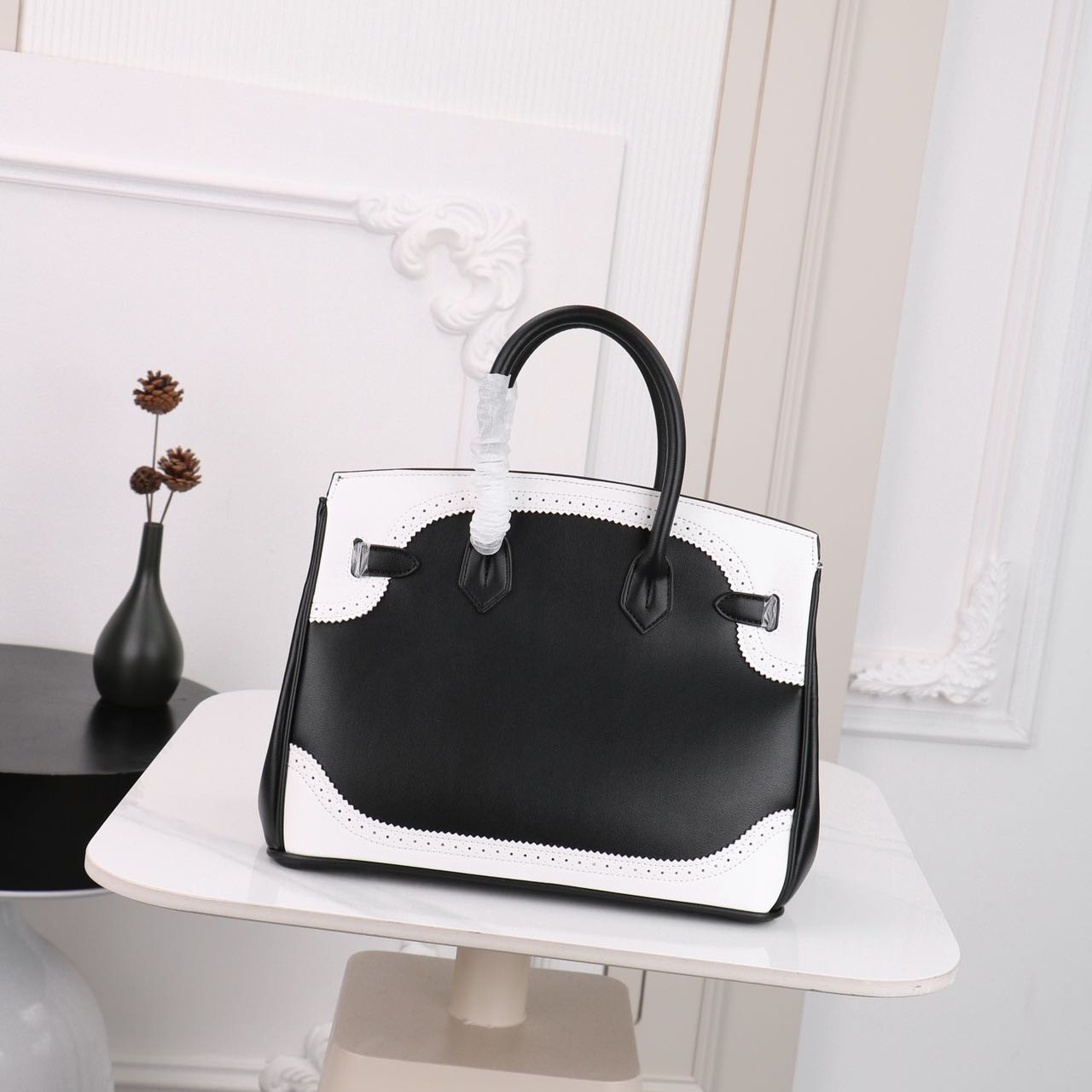 Hermes Birkin lace-trimmed platinum bag