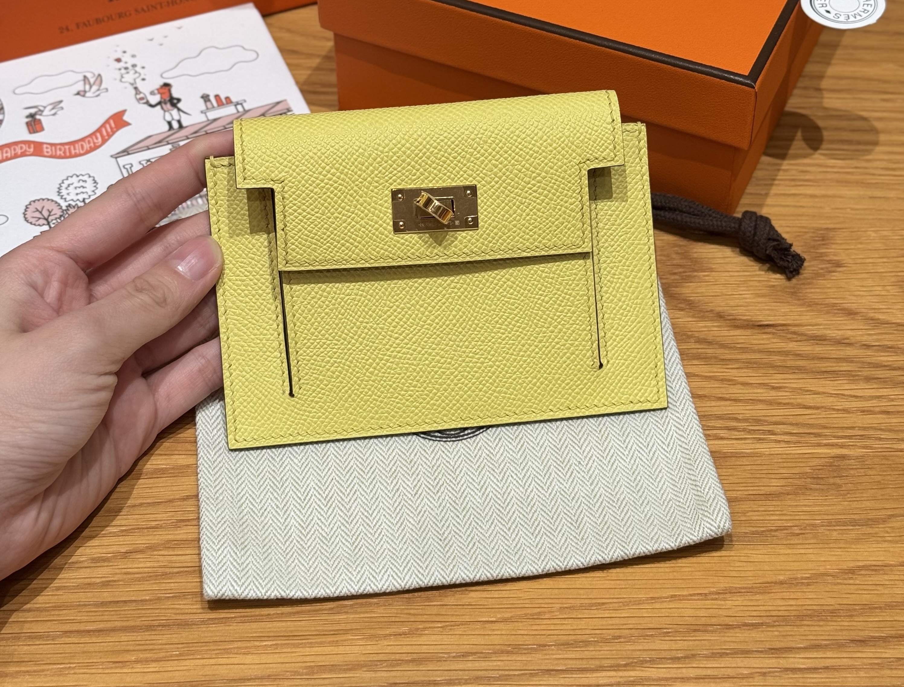 Hermes Lime Epsom Kelly Pocket Compact Wallet