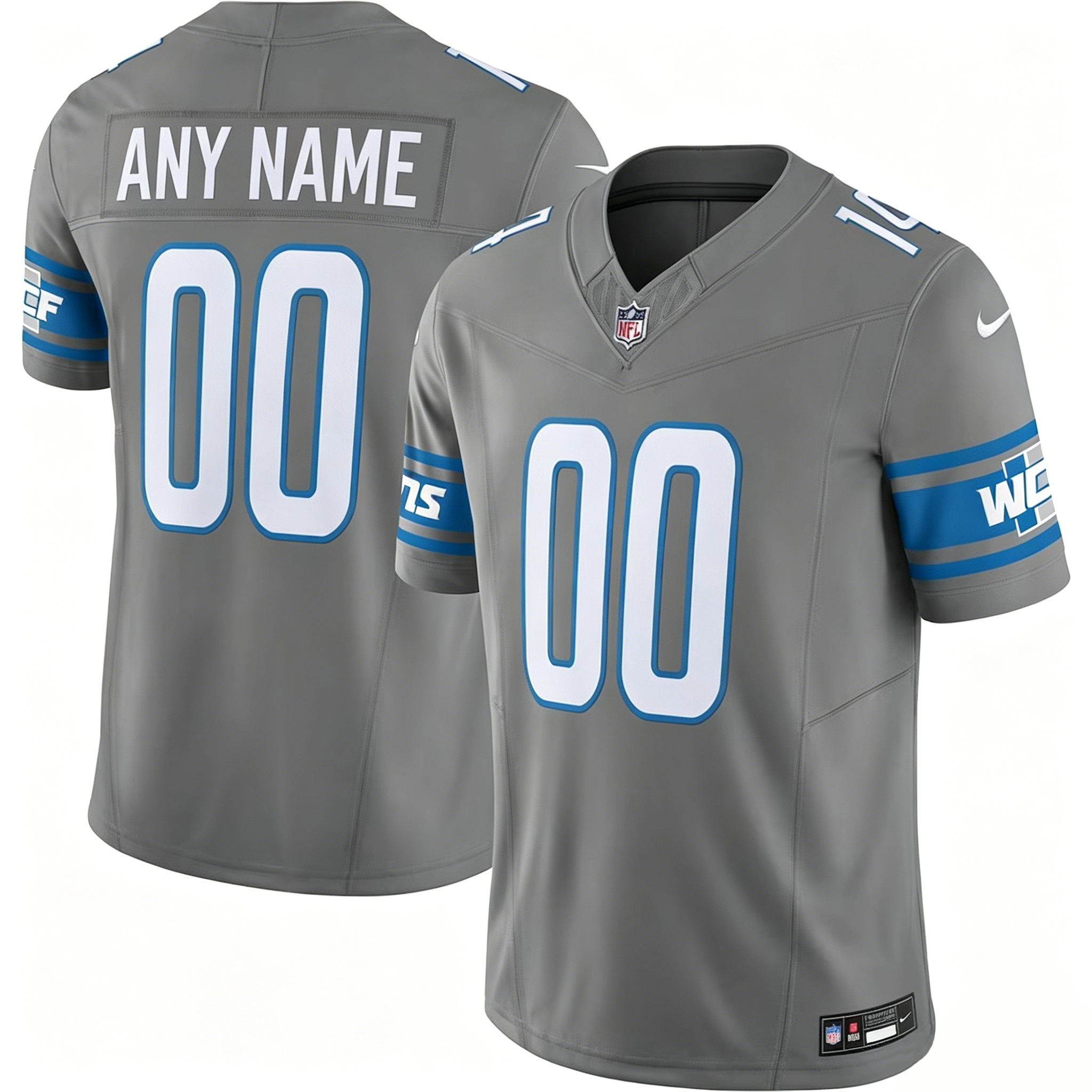 Customized Nike Blue White Gray Detroit Lions football Jersey Home and Away Custom Vapor F.U.S.E. Limited Jersey
