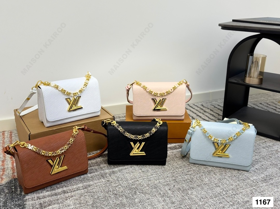 Louis Vuitton LV Twist Lock MM Epi Leather Gold Logo Letter Chain Flap Shoulder Bag - KAIROO