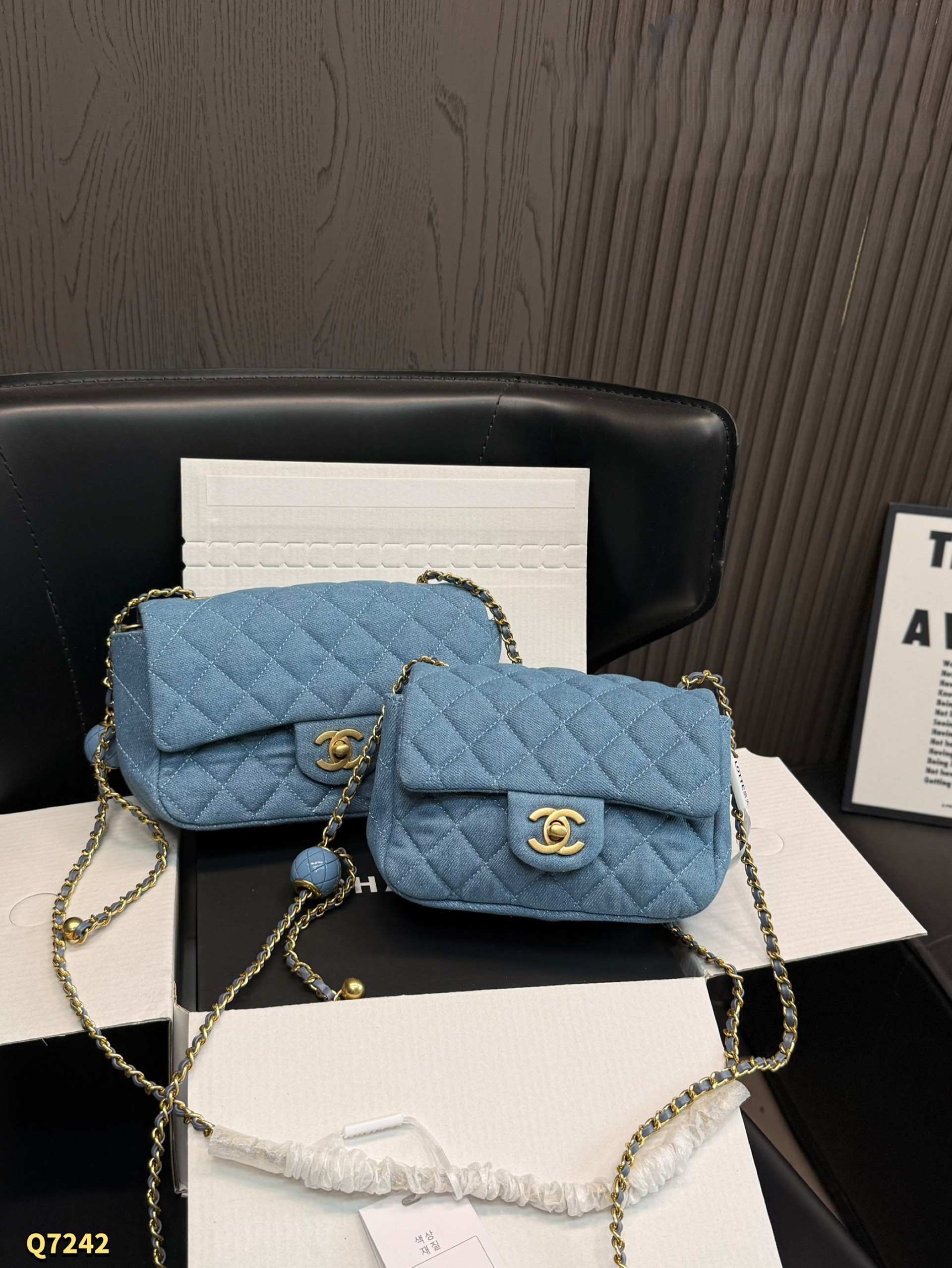 Chanel Mini CF Square 20CM /17CM Denim Blue Pearl Crush Quilted Flap Chain Shoulder Bag - KAIROO