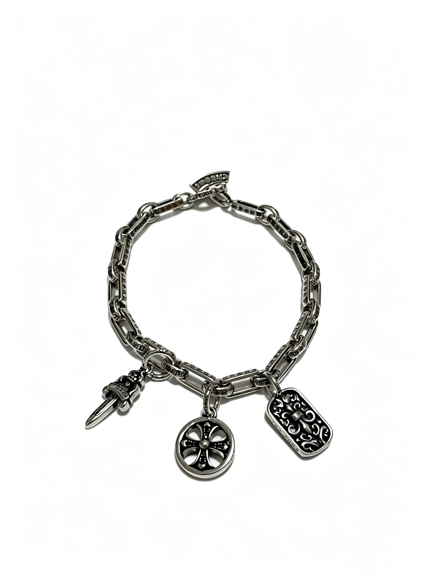 Chrome Hearts Oxidized Silver Unisex Bracelet