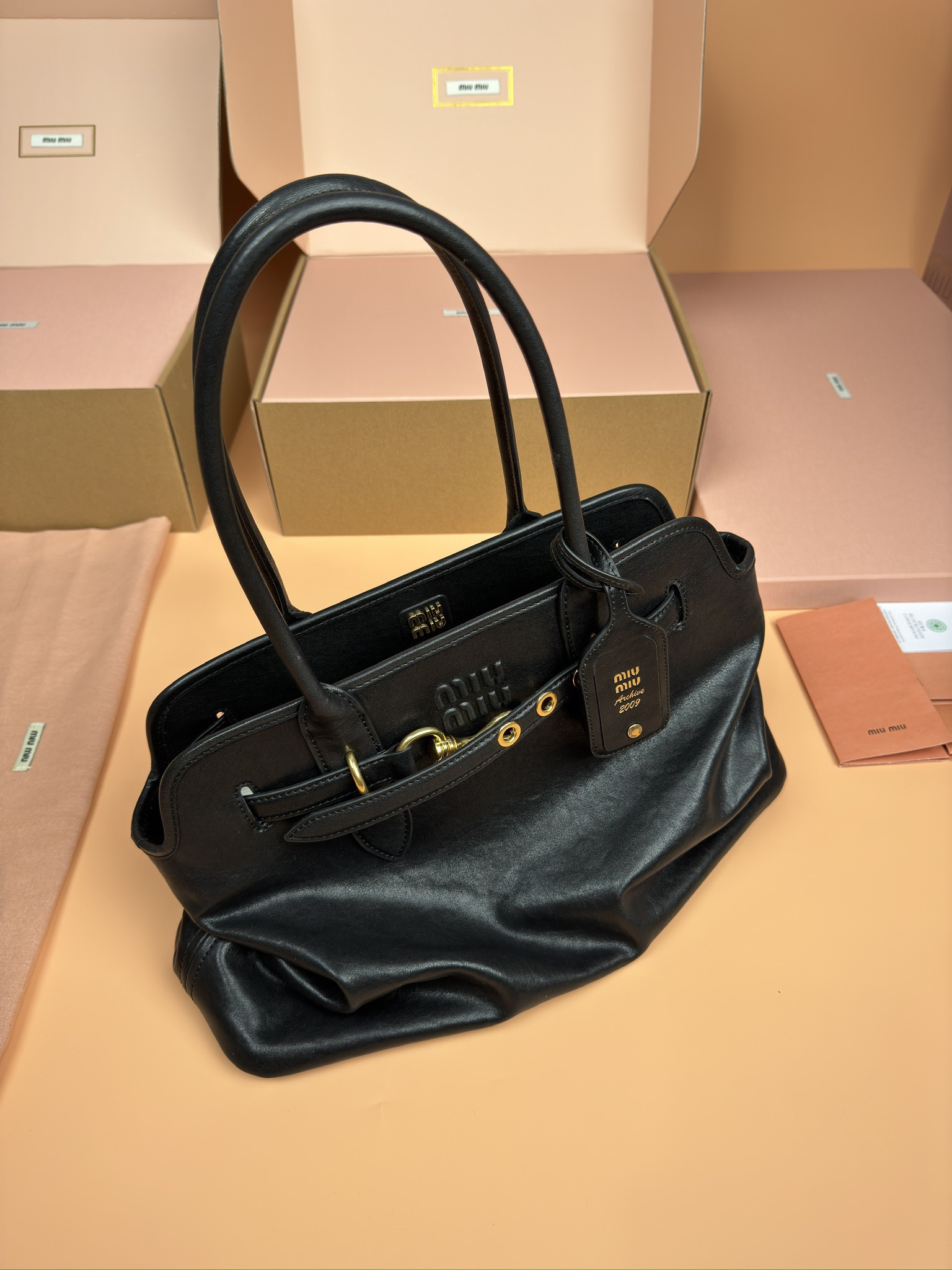 Miumiu adventure nappa sheepskin leather tote bag