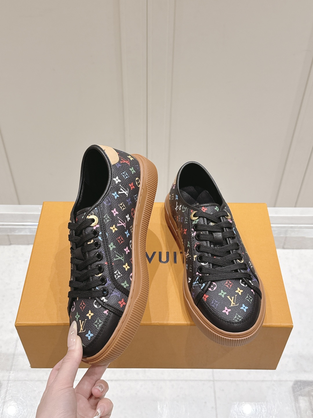 Louis Vuitton X Takashi Murakami  Monogram Multicolor Black Leather Trim Low Top Platform Sneaker - KAIROO