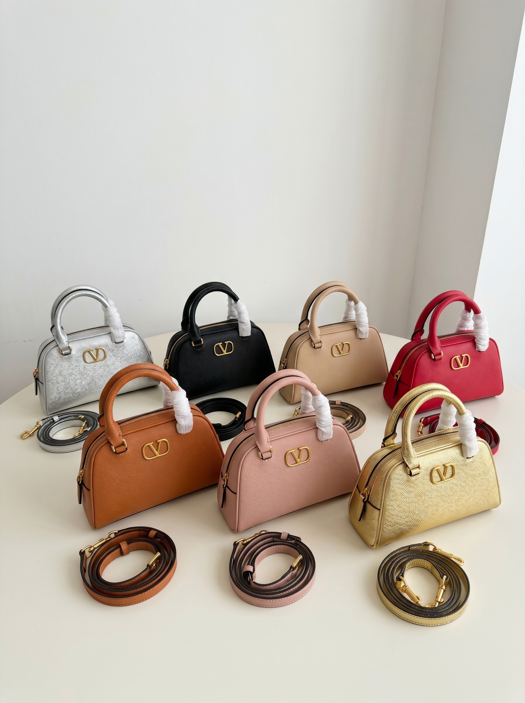 Valentino Garavani Mini  Saffiano Leather Gold VLogo Signature Top Handle Dome Bowling Bag - KAIROO