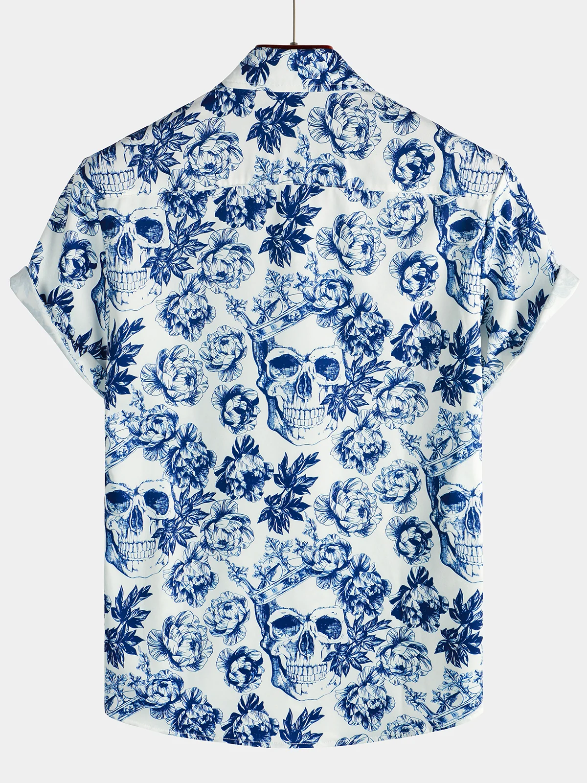 Men's Floral Skull Crown Punk Rock Print Short Sleeve Shirt