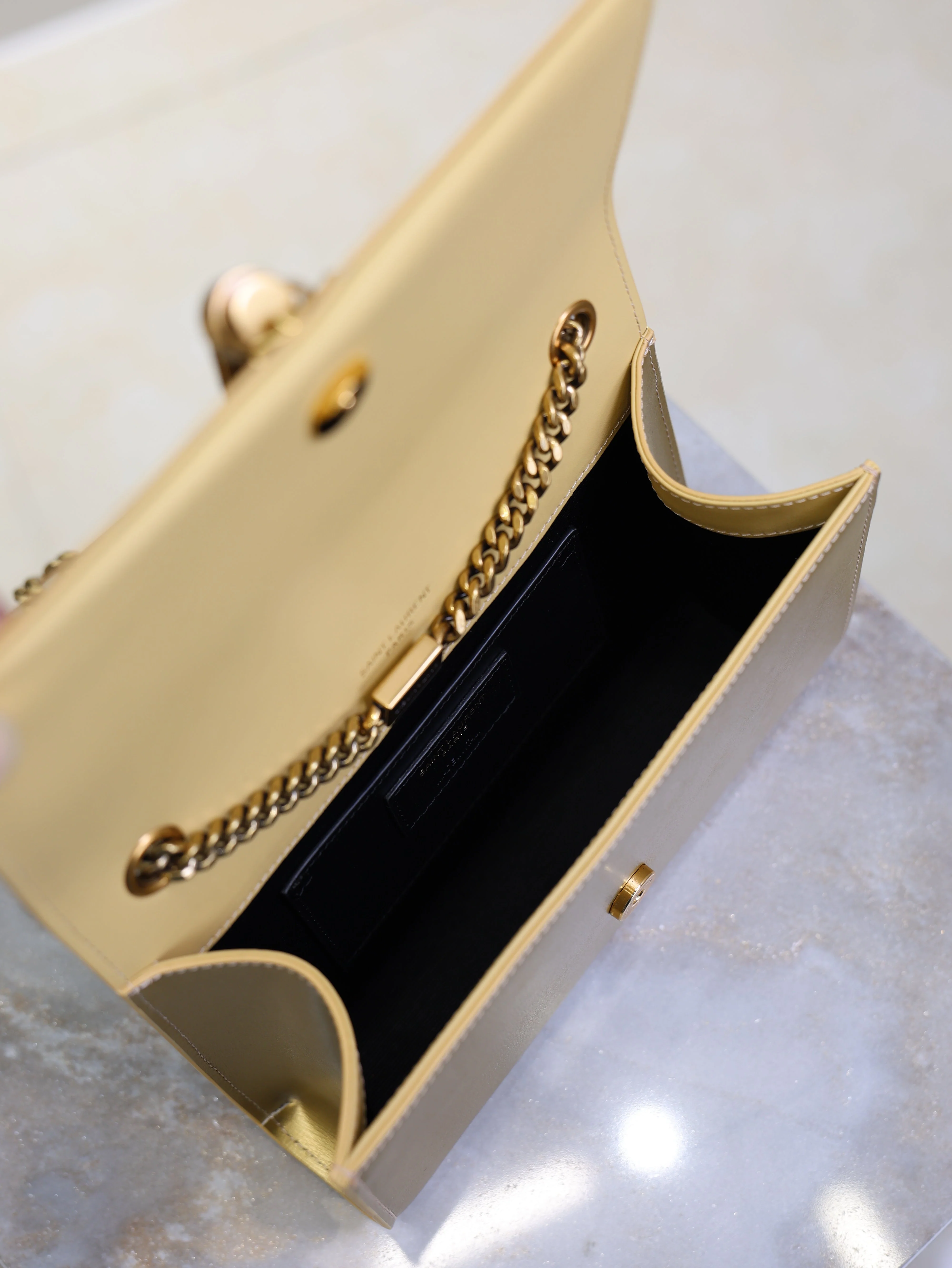 Saint Laurent YSL Kate Small Bag 20cm Gold Metallic Calfskin.